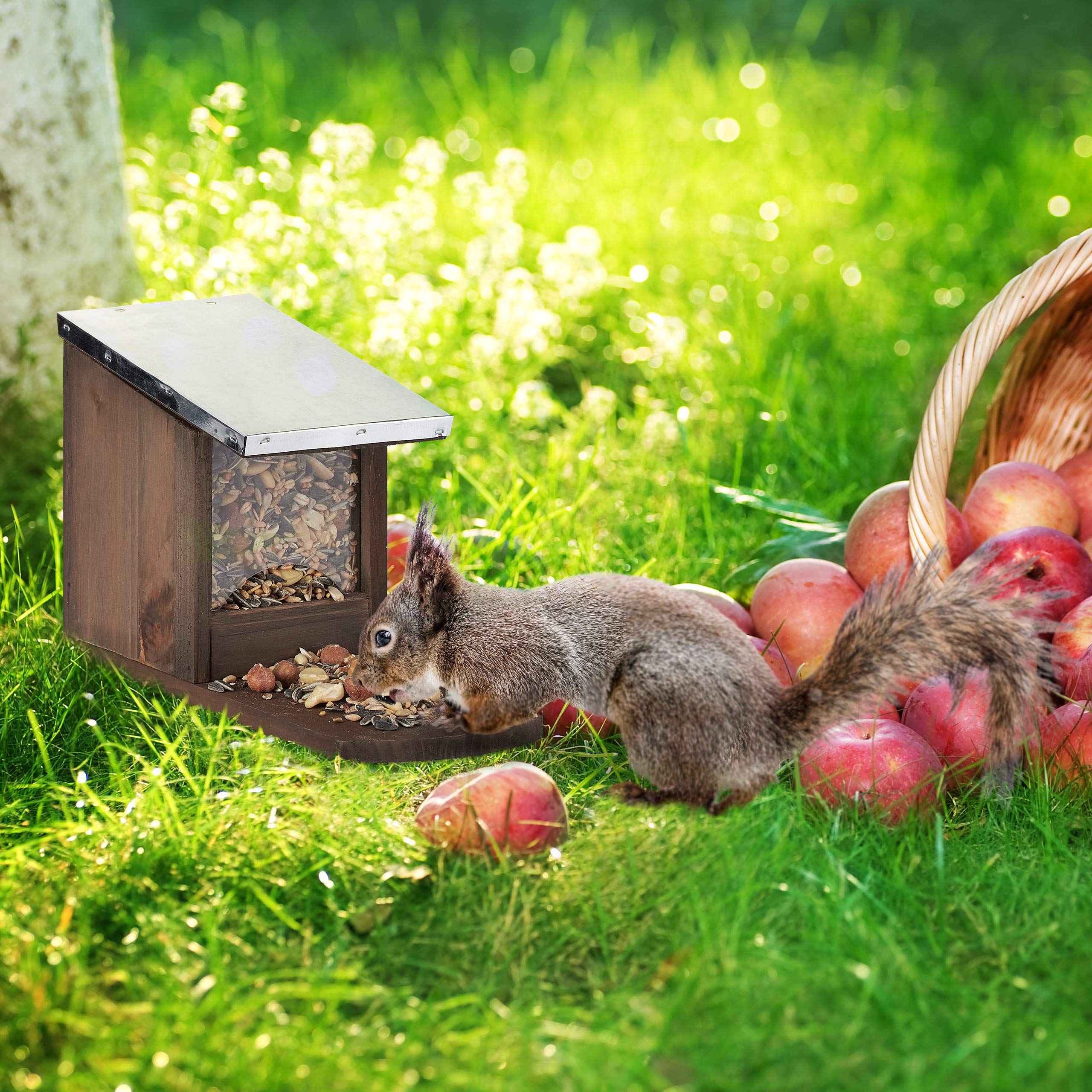 relaxdays-eichh-rnchen-futterhaus-holz-mit-metalldach-dunkelbraun image 2