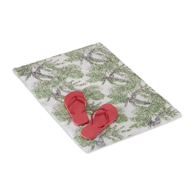 relaxdays-badteppich-bl-tter-50-x-80-cm-baumwolle-polyester-wei-gr-n image 1