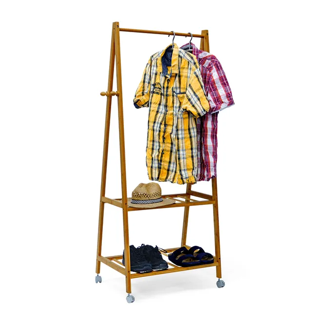 relaxdays-kleiderst-nder-bambus-154x73-5x45-cm-rollbar-mit-2-ablagen-natur image 1