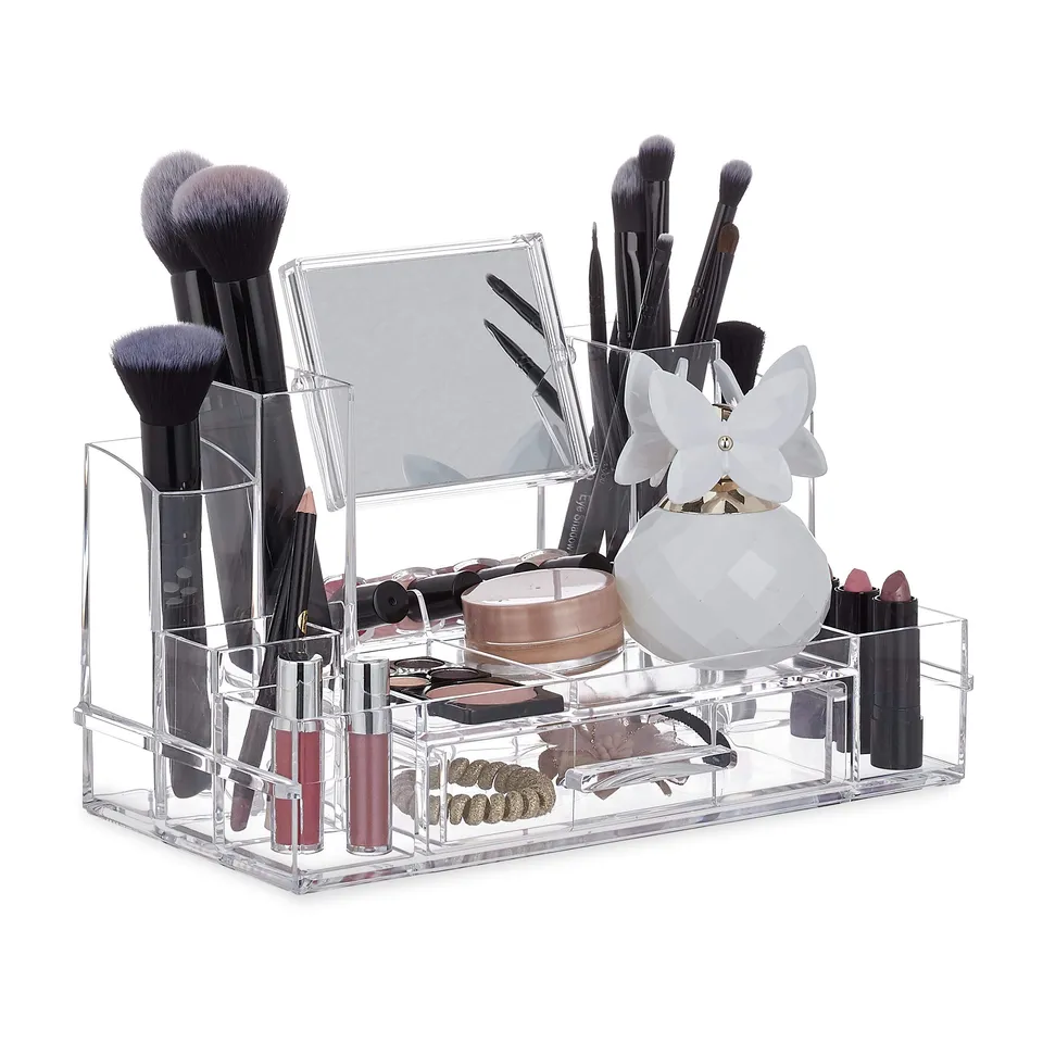 relaxdays-make-up-organizer-schublade-acrylbox-transparent-19-x-30-x-14-5-cm image 1
