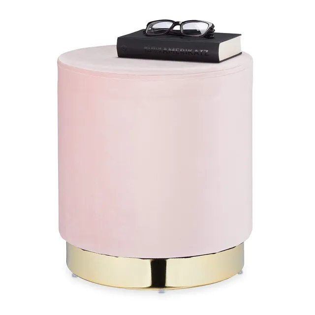 relaxdays-samthocker-rund-samt-polsterhocker-40-5-x-37-cm-rosa-gold image 1