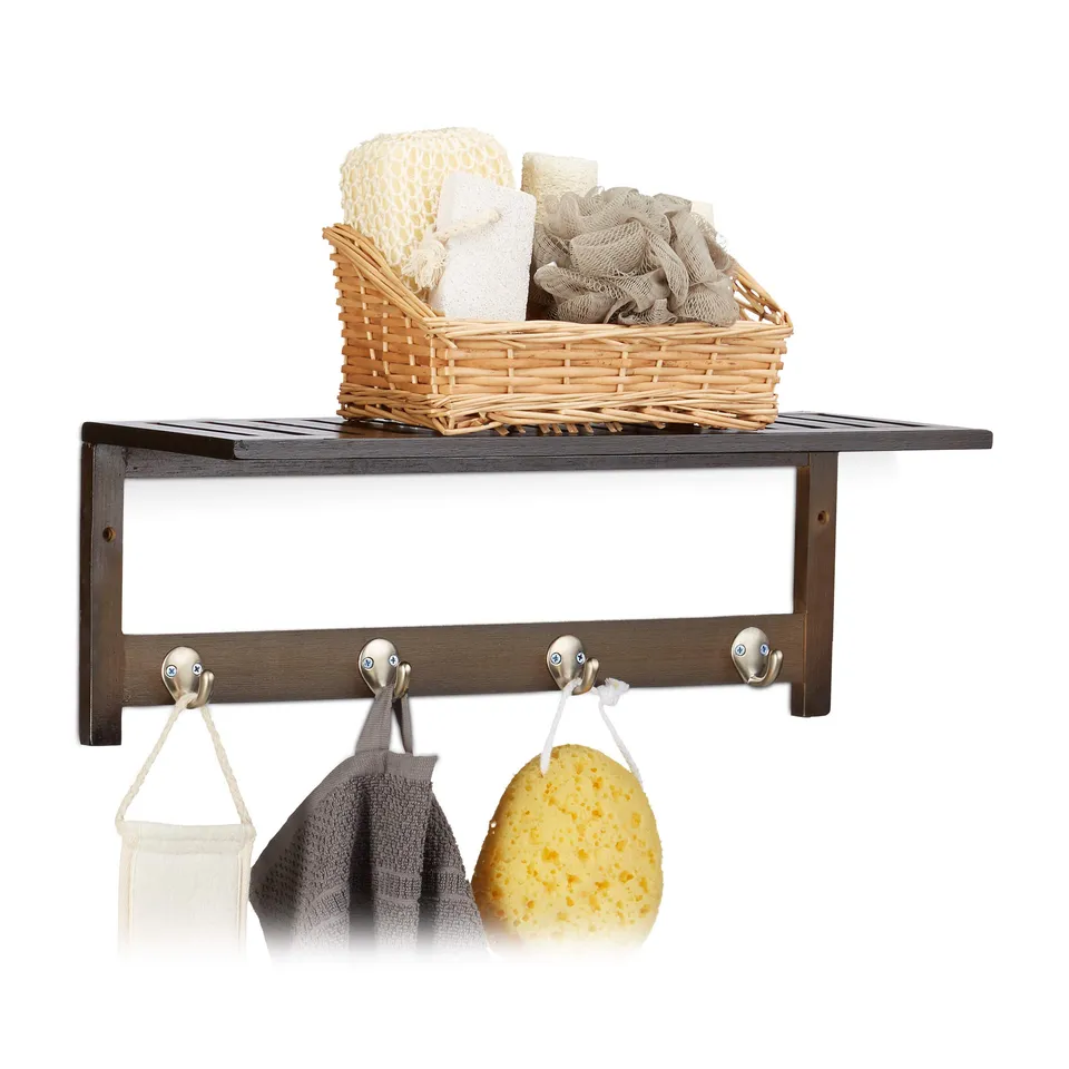 relaxdays-wandregal-mit-4-haken-bambus-dunkelbraun-50-x-16-cm image 1