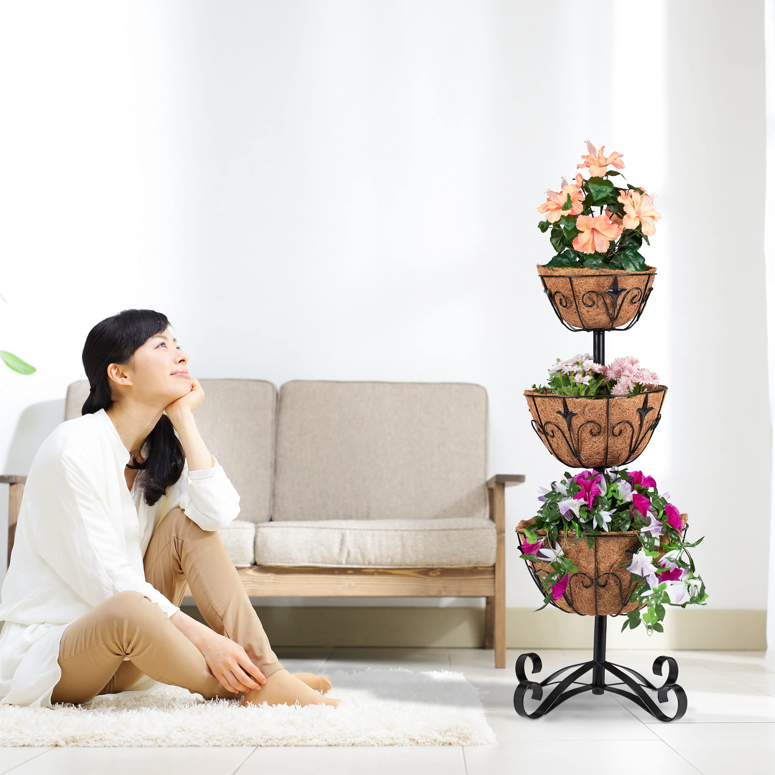 relaxdays-blumenst-nder-3-etagen-stahl-mit-kokos-schalen-schwarz-natur image 3