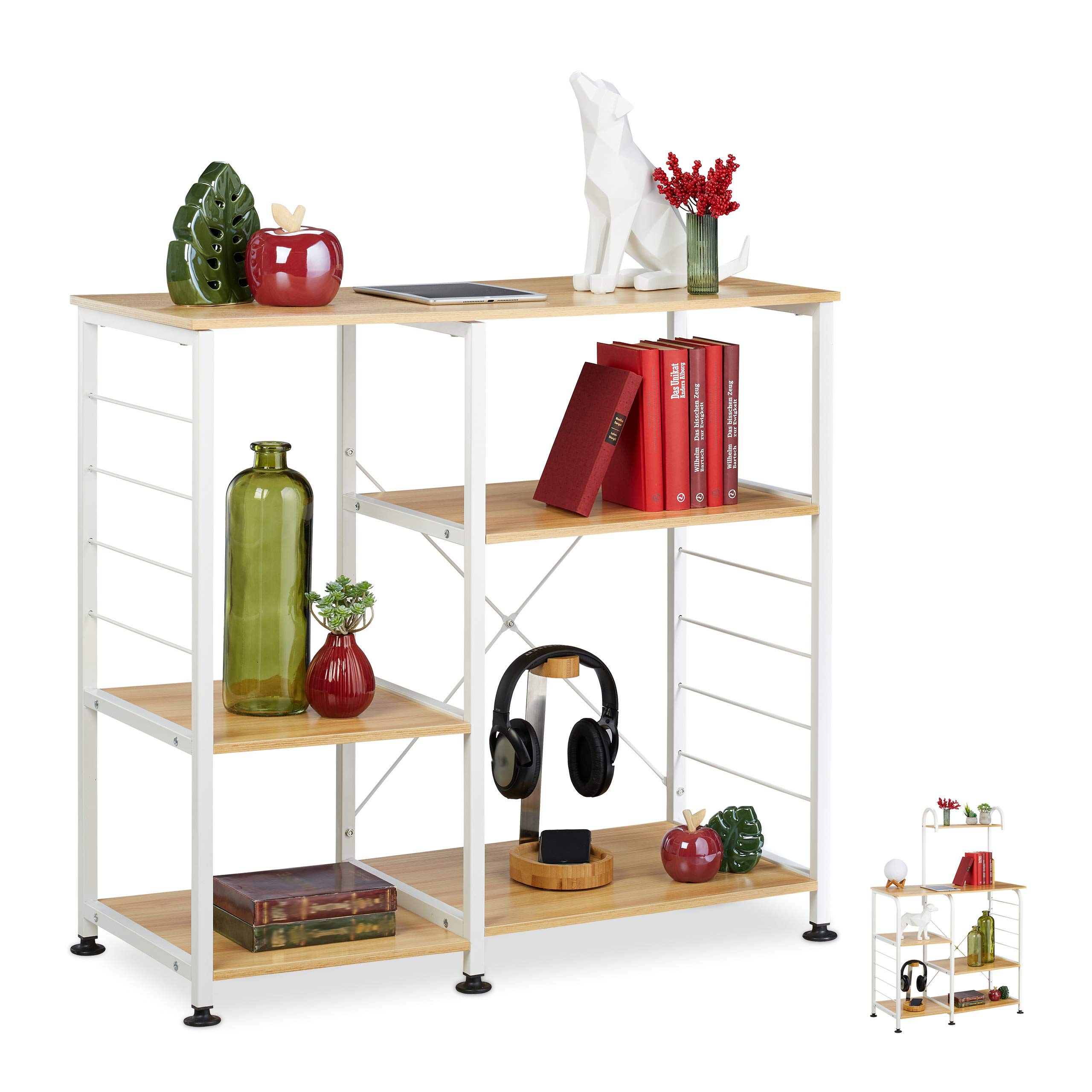 relaxdays-standregal-metall-holzoptik-offenes-wohnregal-84x90x40-cm-braun-wei image 1