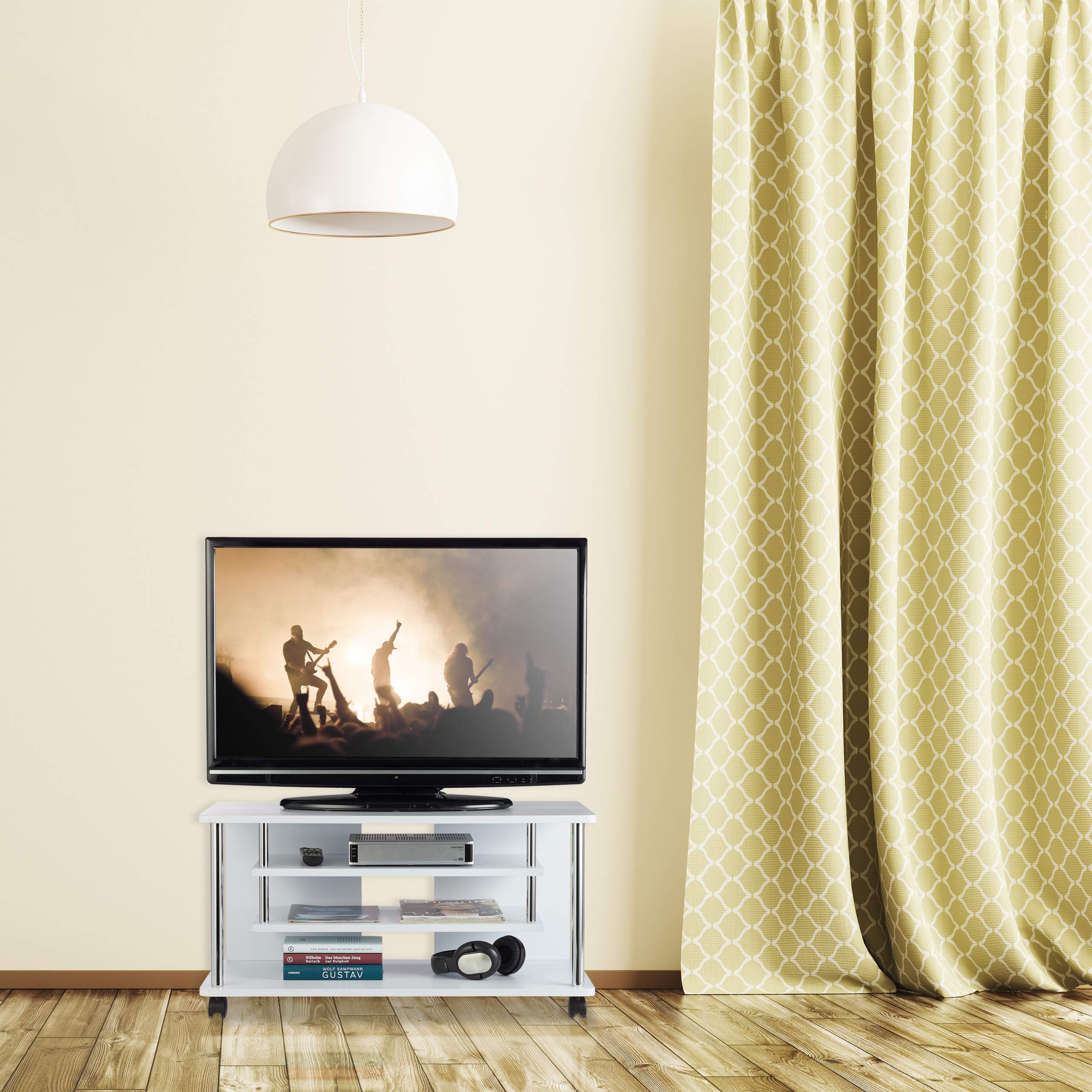 relaxdays-tv-board-mit-rollen-wei-2-ablagen-42x80x40-cm image 2