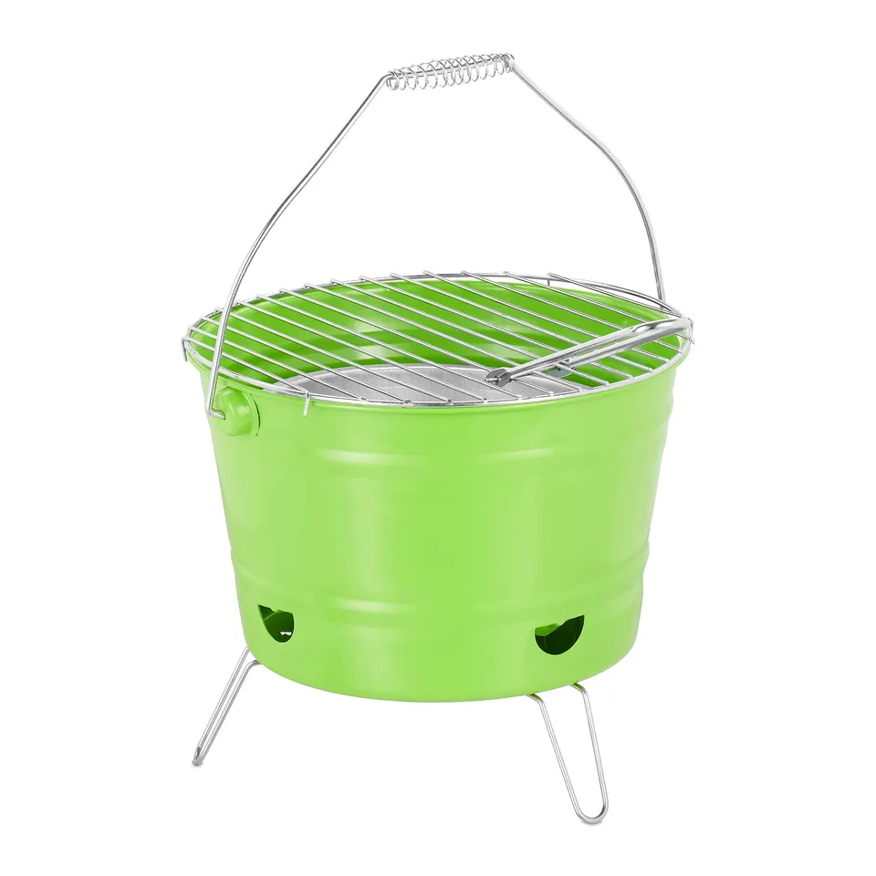 relaxdays-mini-grill-eimergrill-rund-27-cm-gr-n-mobil-f-r-balkon-camping image 1