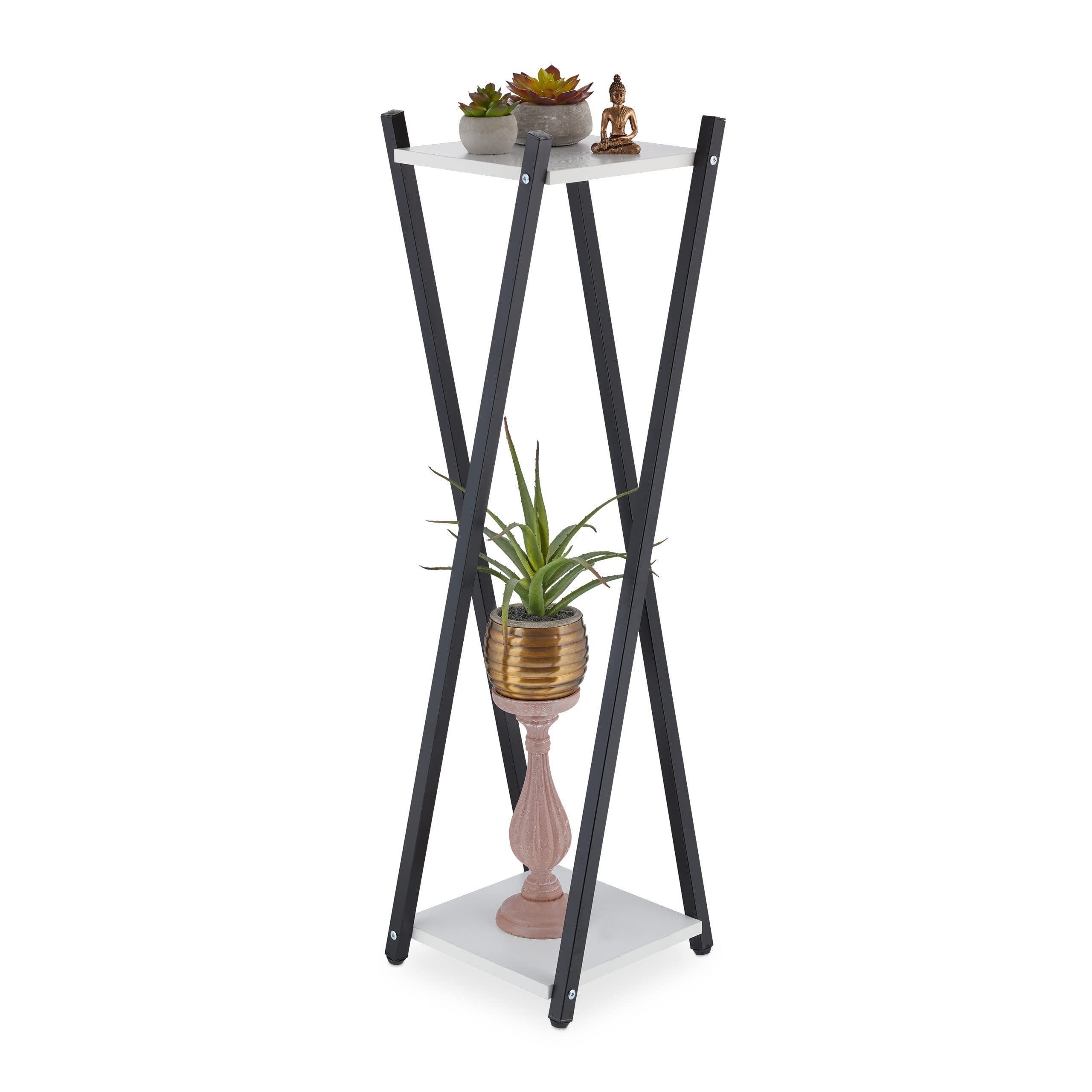 relaxdays-blumenst-nder-2-etagen-99x29x29-cm-schwarz-wei-holzoptik image 1