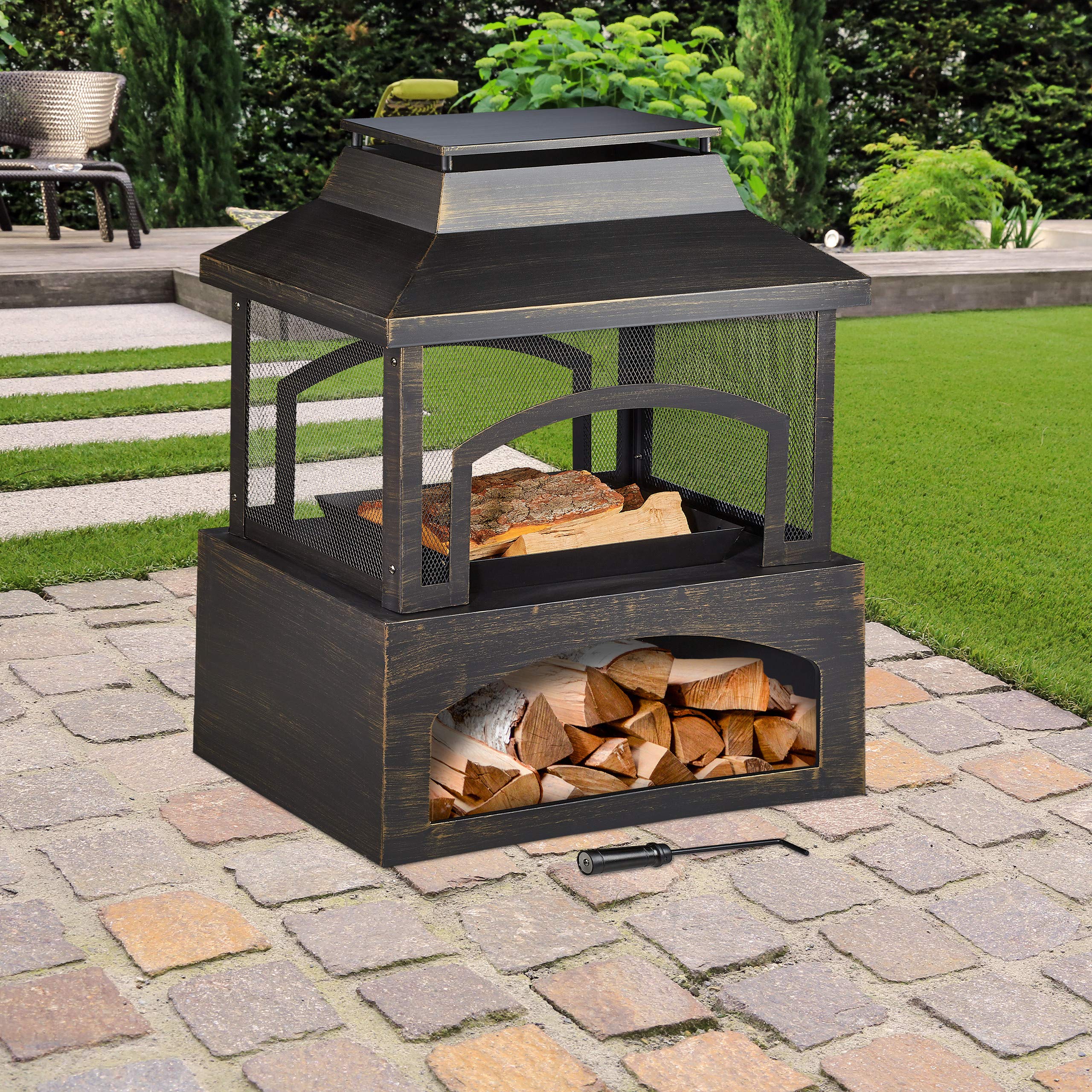 relaxdays-gartenkamin-stahl-terrassenofen-98x82x45-cm-schwarz image 2