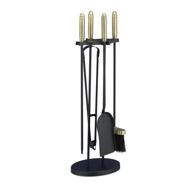 relaxdays-kaminbesteck-5-teilig-stahl-schwarz-gold-59-cm image 1