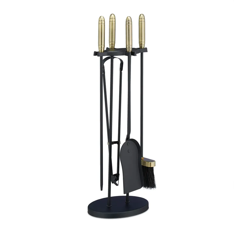 relaxdays-kaminbesteck-5-teilig-stahl-schwarz-gold-59-cm image 1