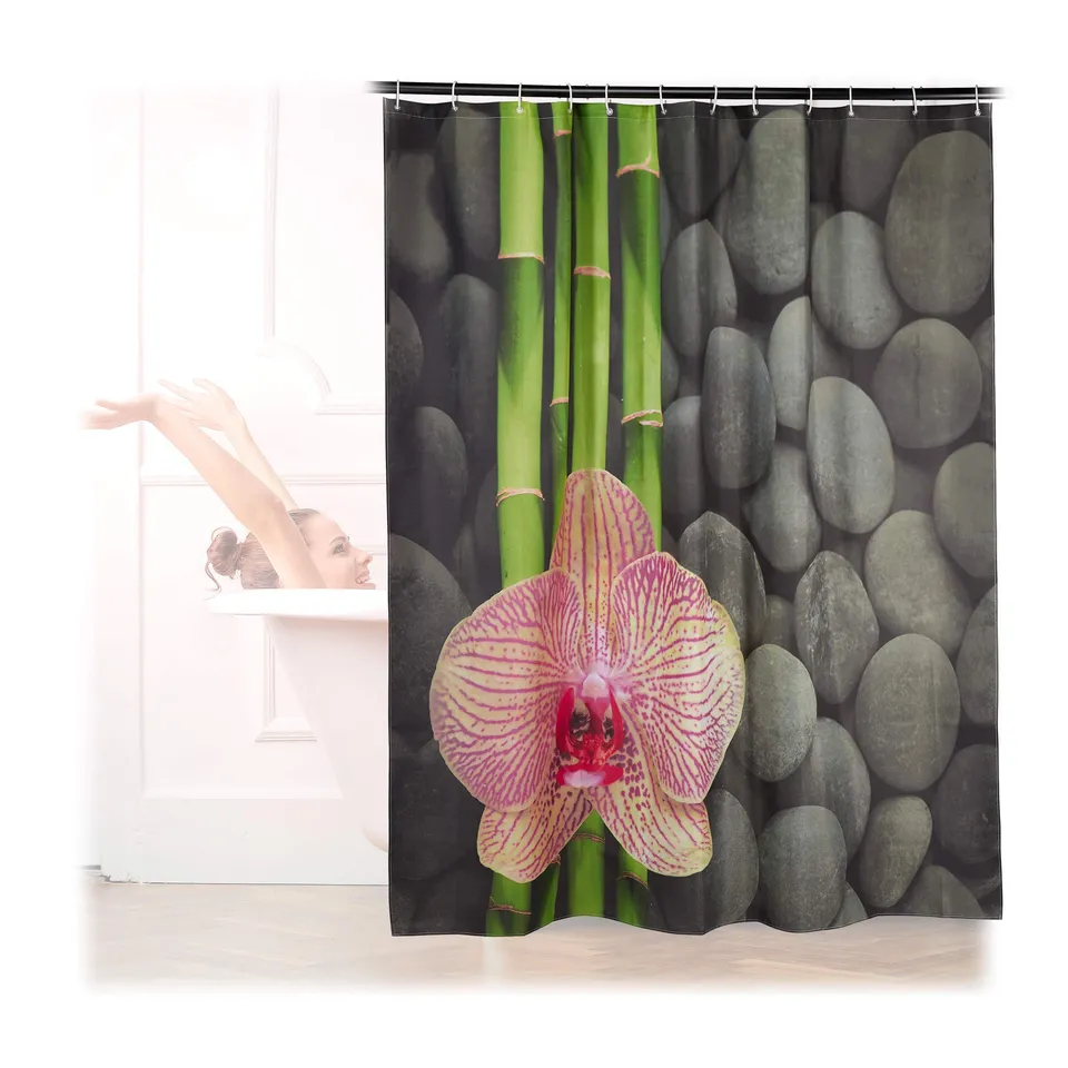 relaxdays-duschvorhang-180x180-cm-orchidee-steine-waschbar image 1