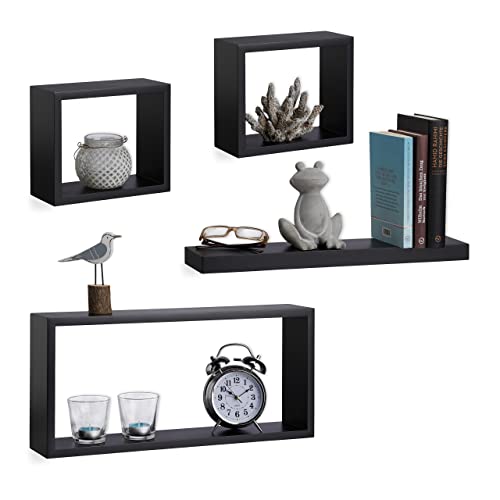 relaxdays-wandregal-4er-set-cube-holz-schwarz image 7