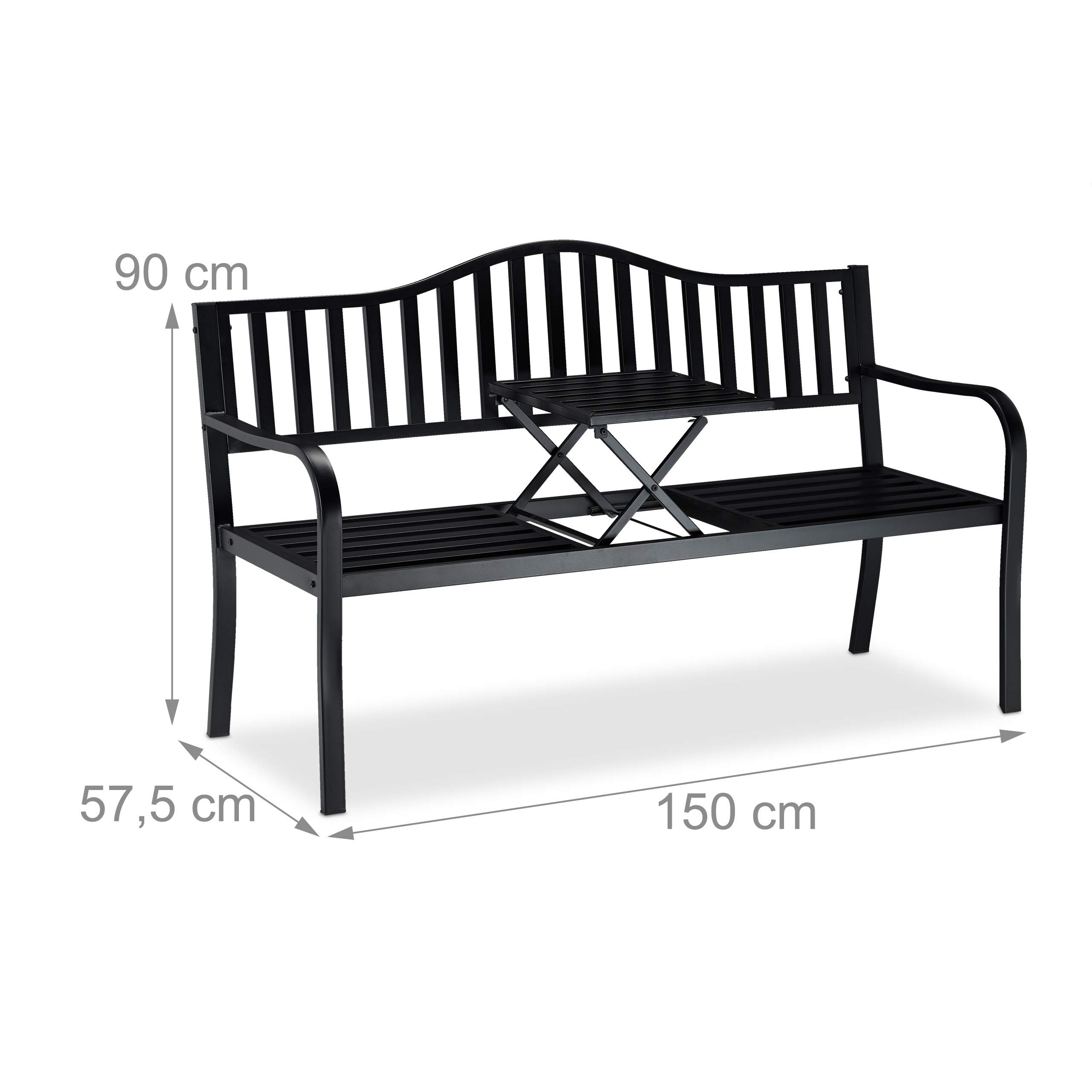 relaxdays-gartenbank-3-sitzer-schwarz-mit-klapptisch-150x57-5x90-cm image 3