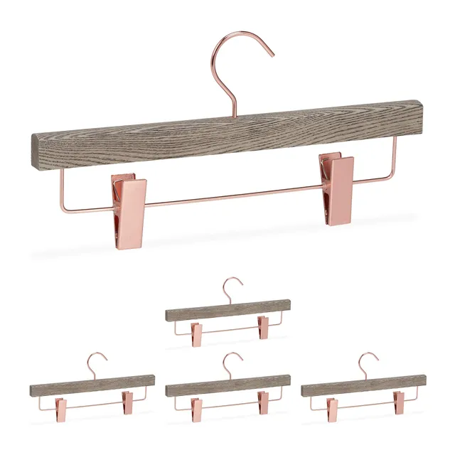 relaxdays-hosenb-gel-5er-set-clip-kleiderb-gel-holz-grau-rosegold image 1