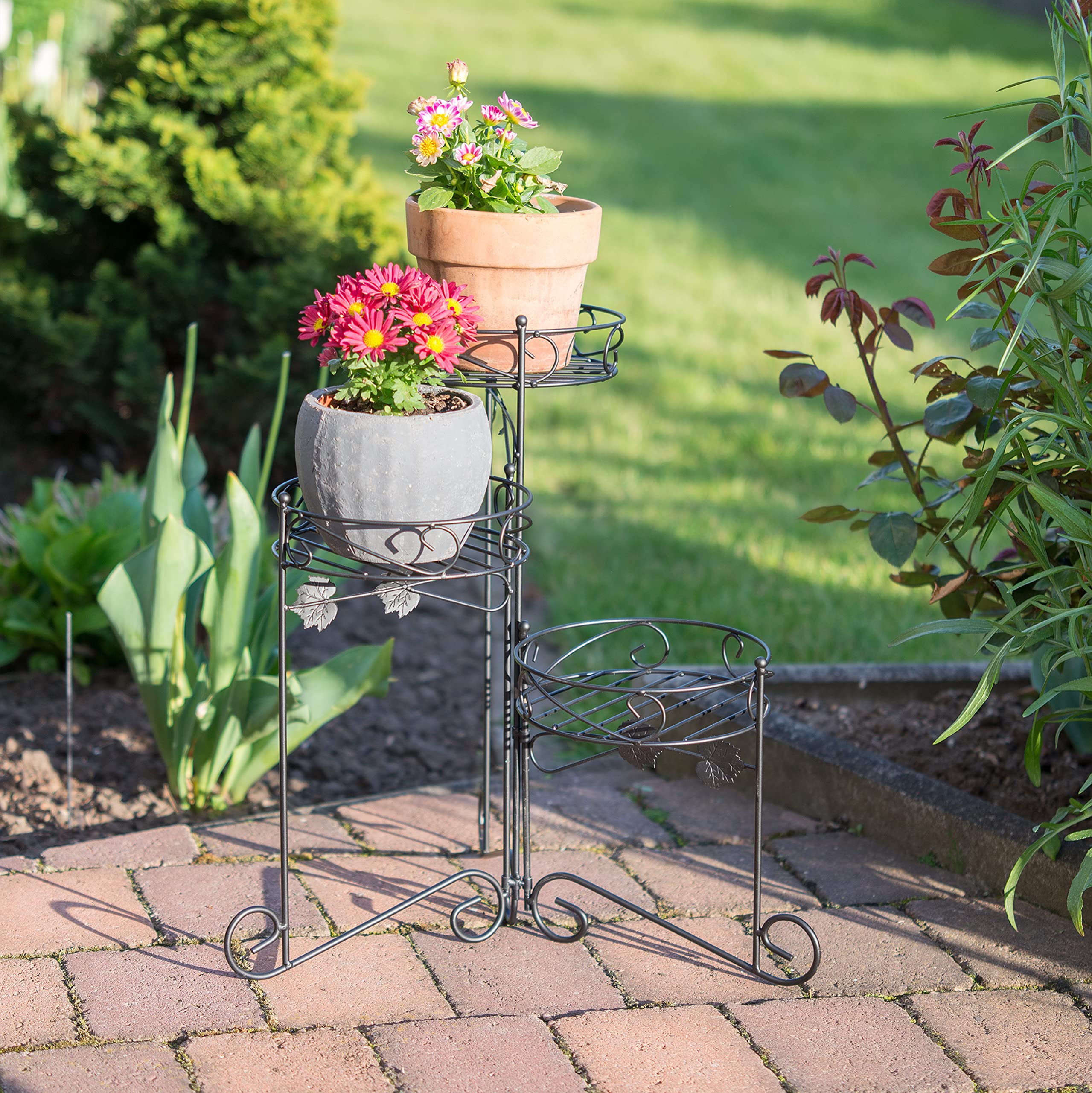 relaxdays-blumenst-nder-metall-3-ablagen-schwarz-50-cm image 2
