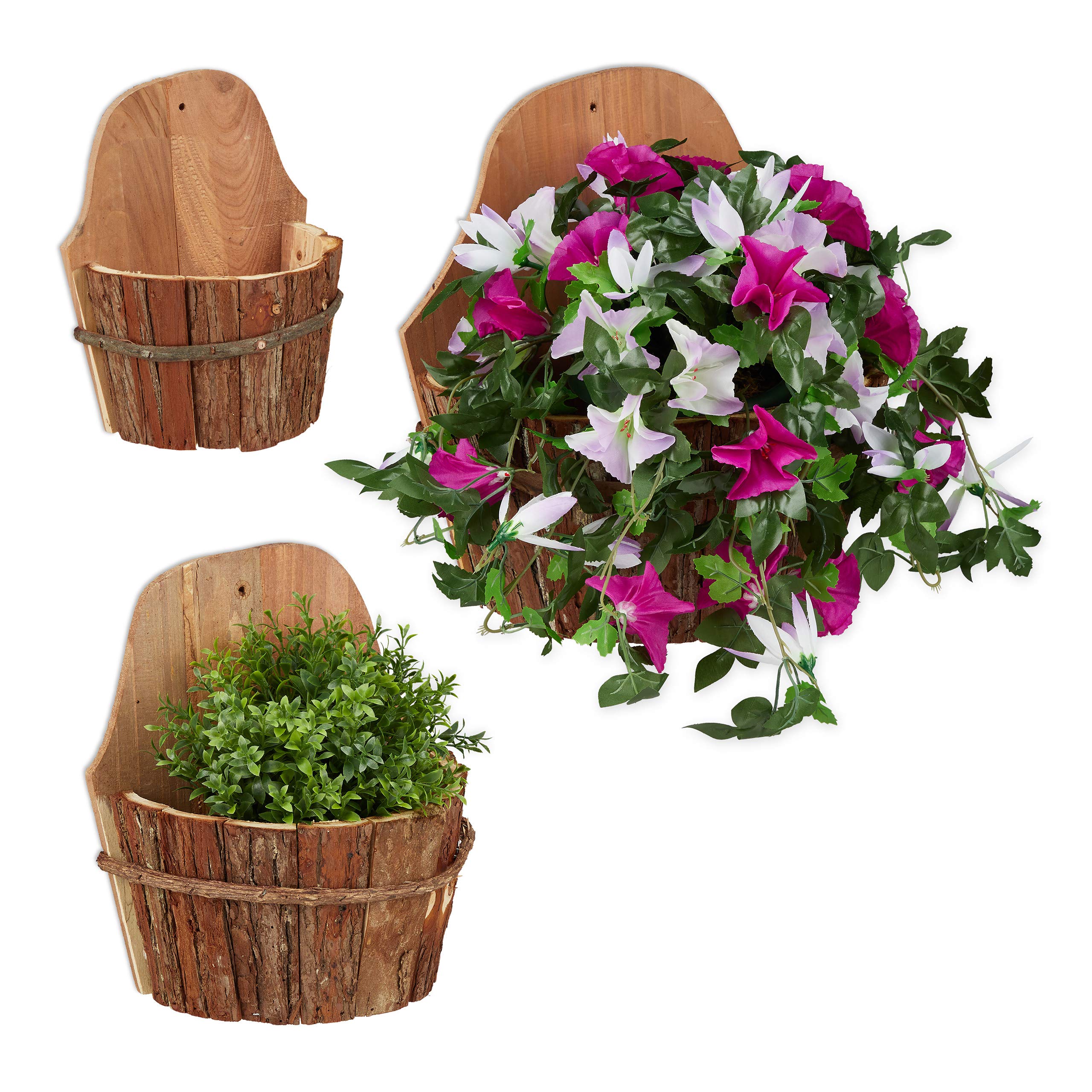 relaxdays-wand-blumentopf-3er-set-holz-natur-h-ngend image 1