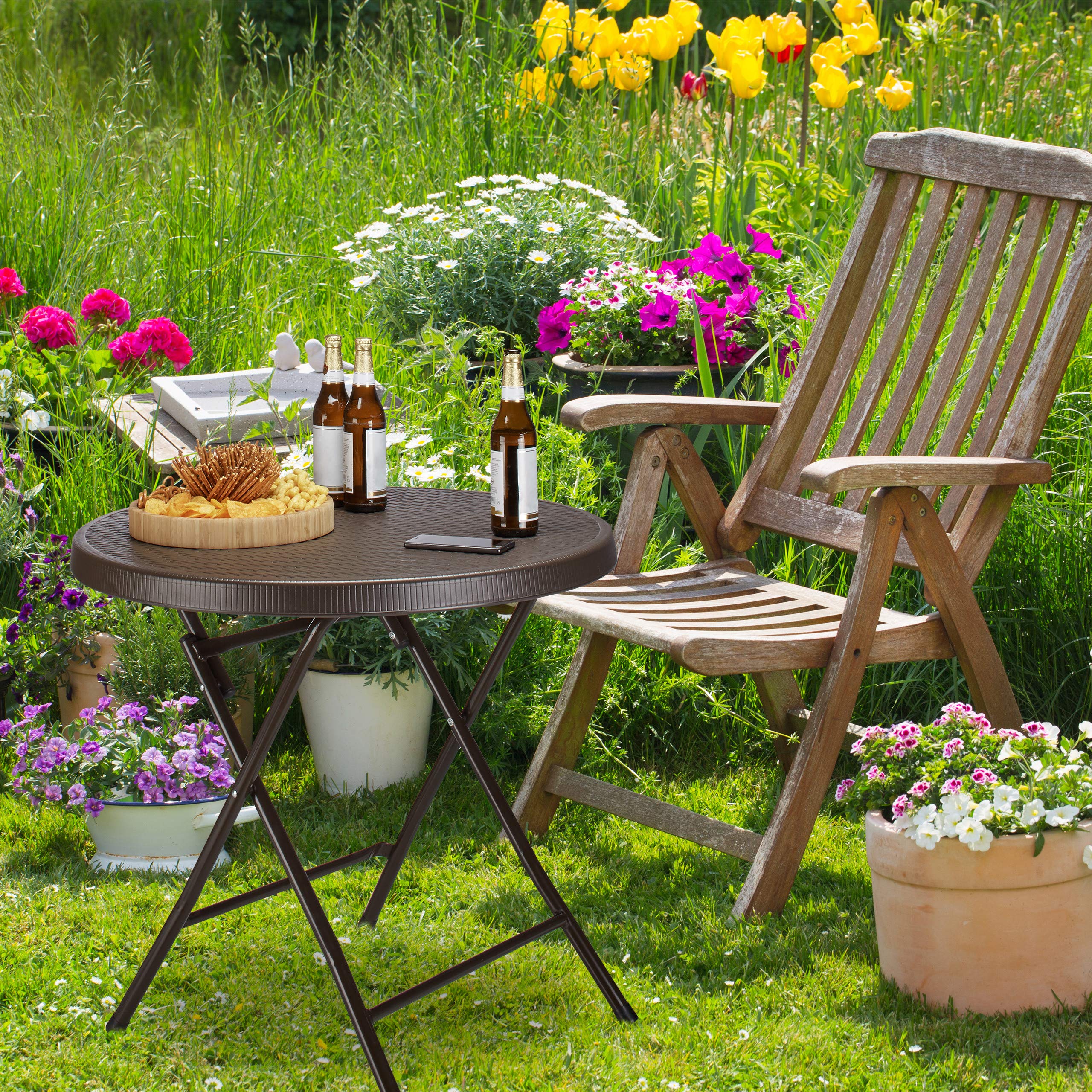 relaxdays-gartentisch-bastian-klappbar-rund-80-cm-rattan-optik-braun image 2