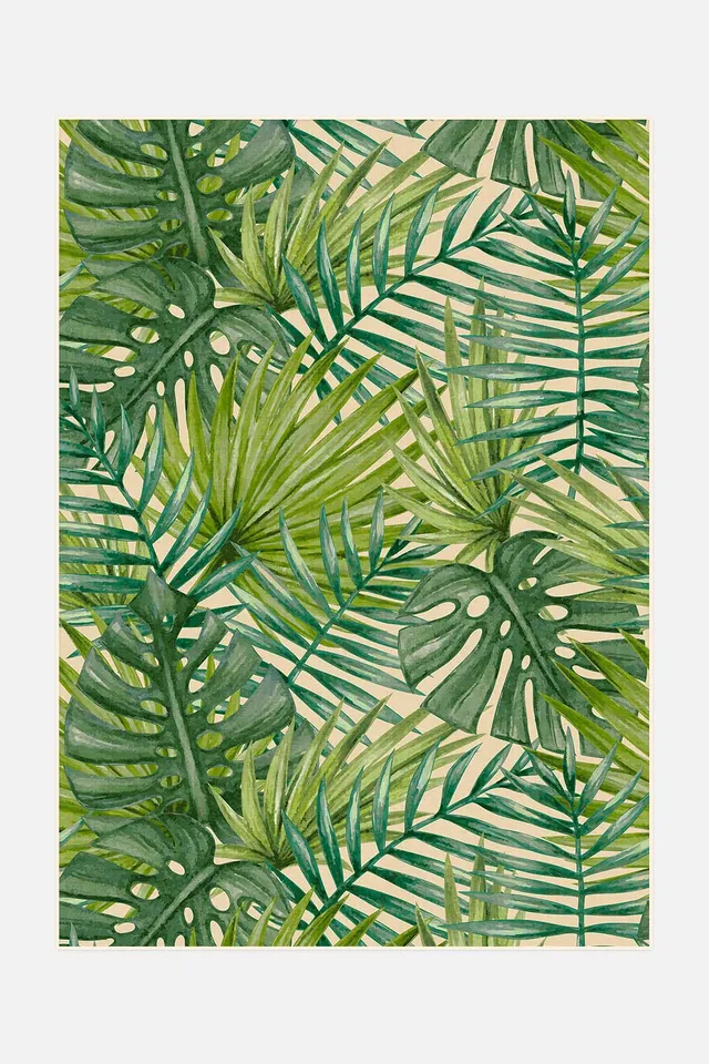 teppana-outdoor-palme-natur-teppich-waschbarer-outdoor-teppich-gr-n-creme image 1