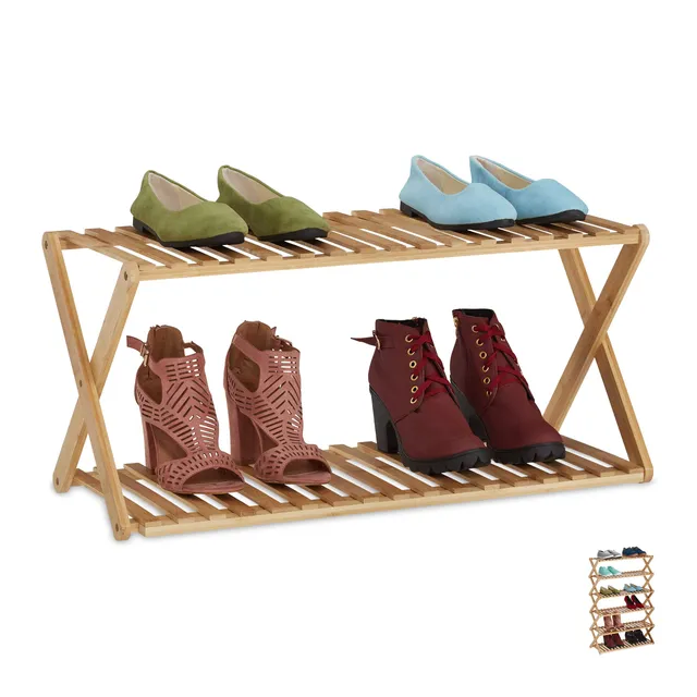 relaxdays-schuhregal-bambus-faltbar-2-ebenen-natur image 1