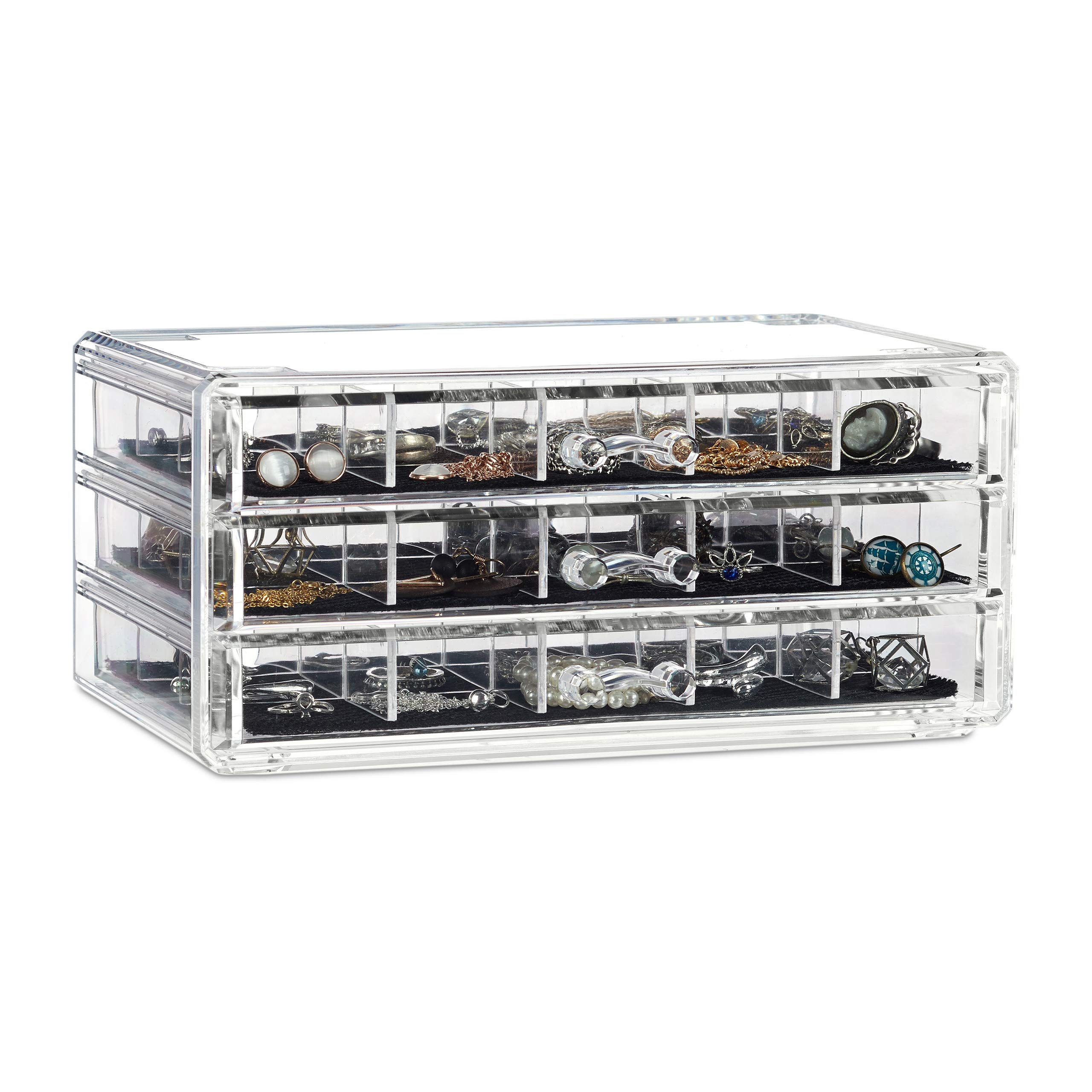 relaxdays-make-up-organizer-acryl-schmuckkasten-transparent-mit-3-schubladen image 1