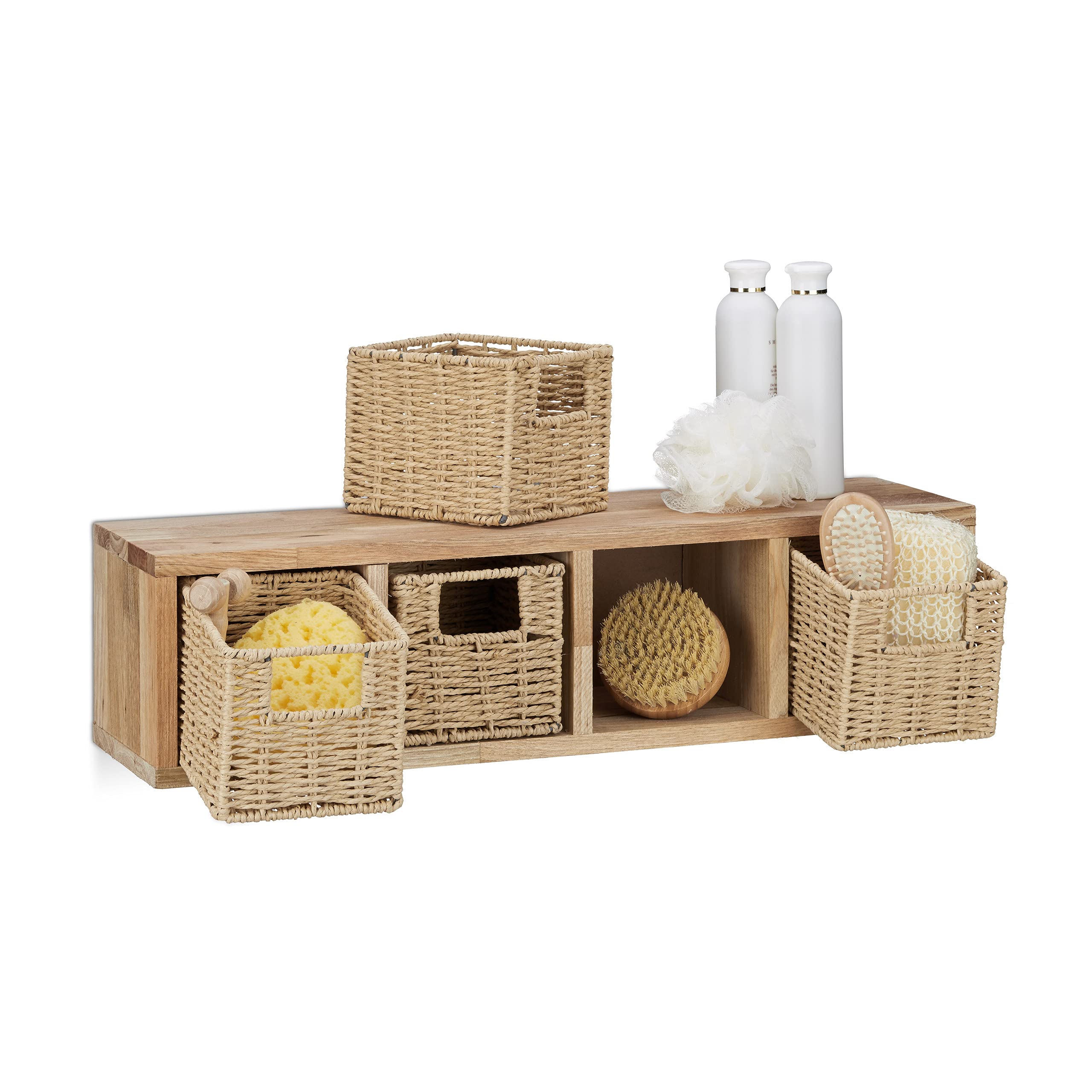 relaxdays-wandregal-walnuss-mit-4-k-rben-h-ngeregal-16-x-61-5-x-18-cm image 1