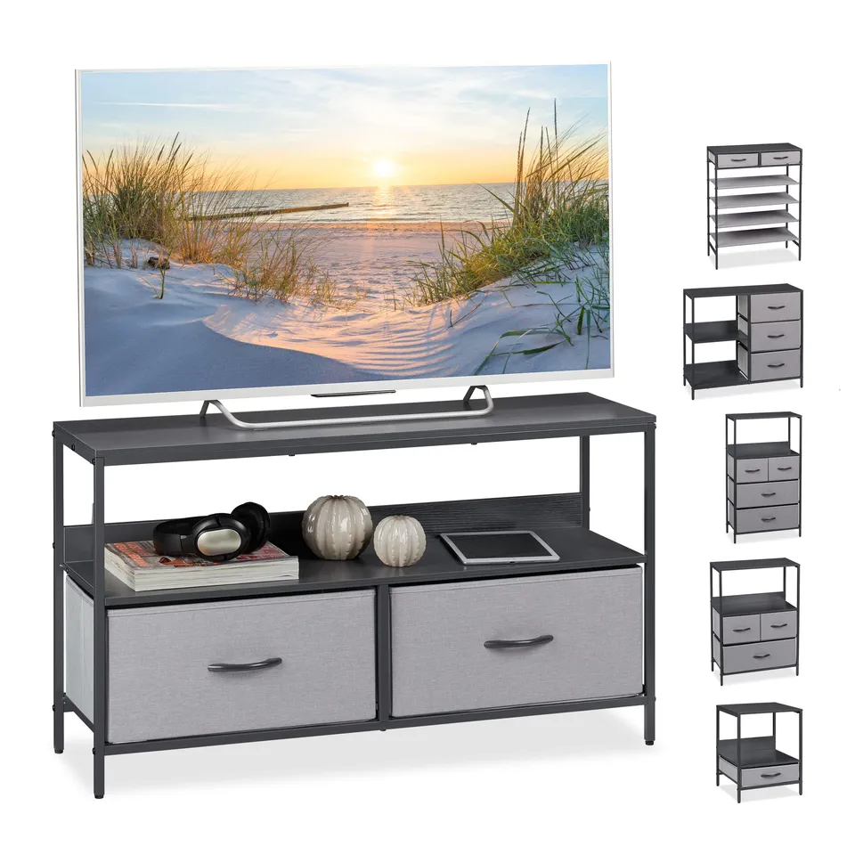 relaxdays-tv-board-lowboard-grau-2-schubladen-98-5-cm image 1