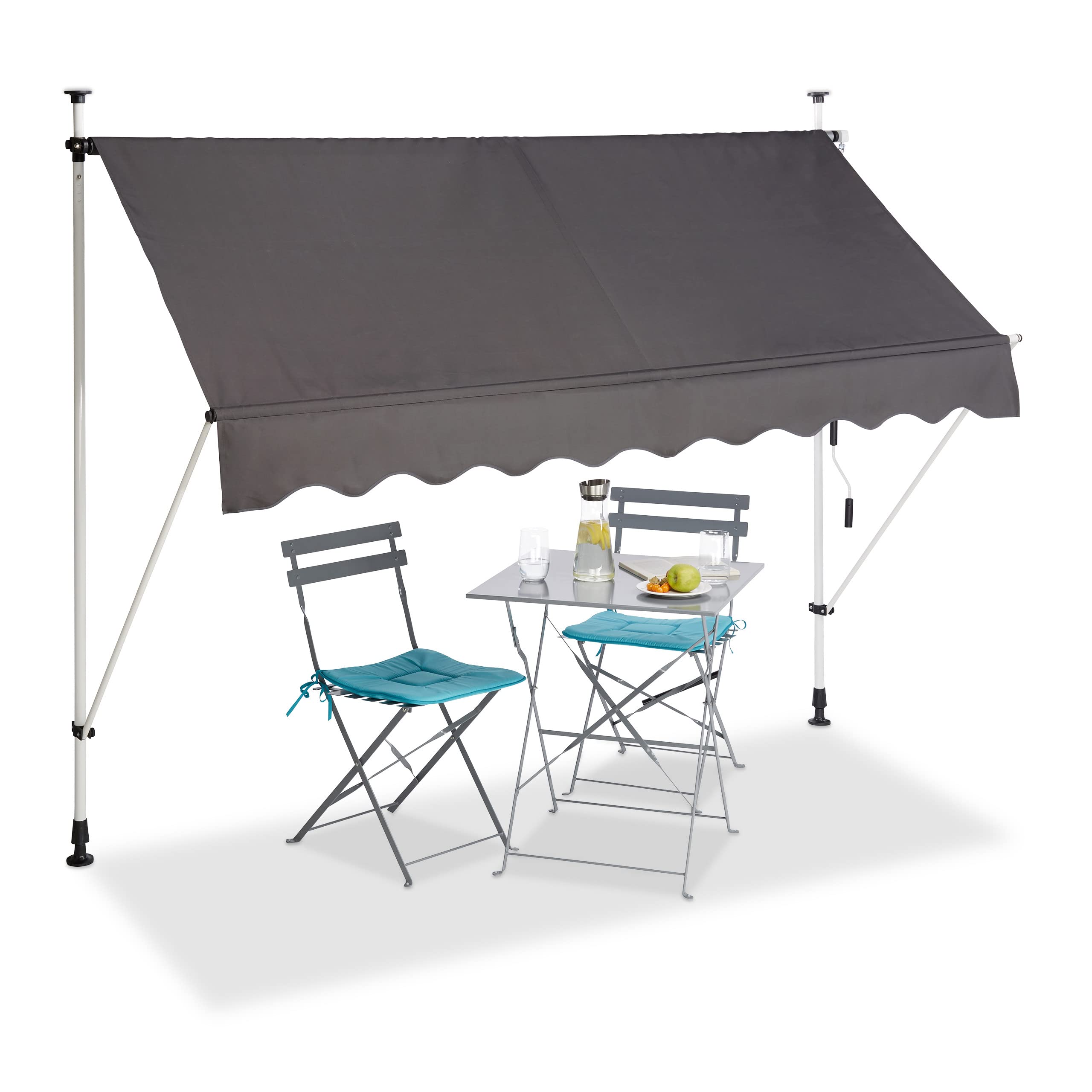 relaxdays-klemmmarkise-250-cm-grau-balkonmarkise-ohne-bohren-h-henverstellbar image 1
