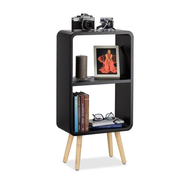 relaxdays-standregal-2-f-cher-schmal-78x40x20-cm-schwarz-mit-holzbeinen image 1