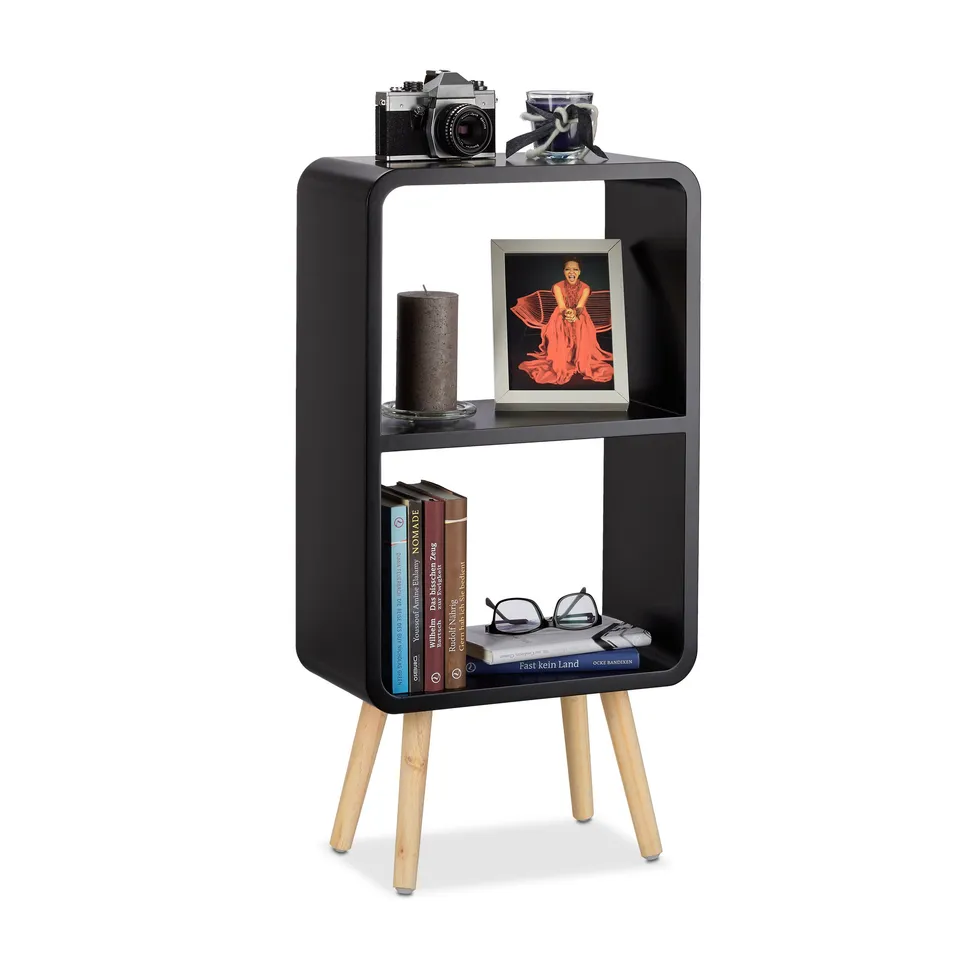relaxdays-standregal-2-f-cher-schmal-78x40x20-cm-schwarz-mit-holzbeinen image 1