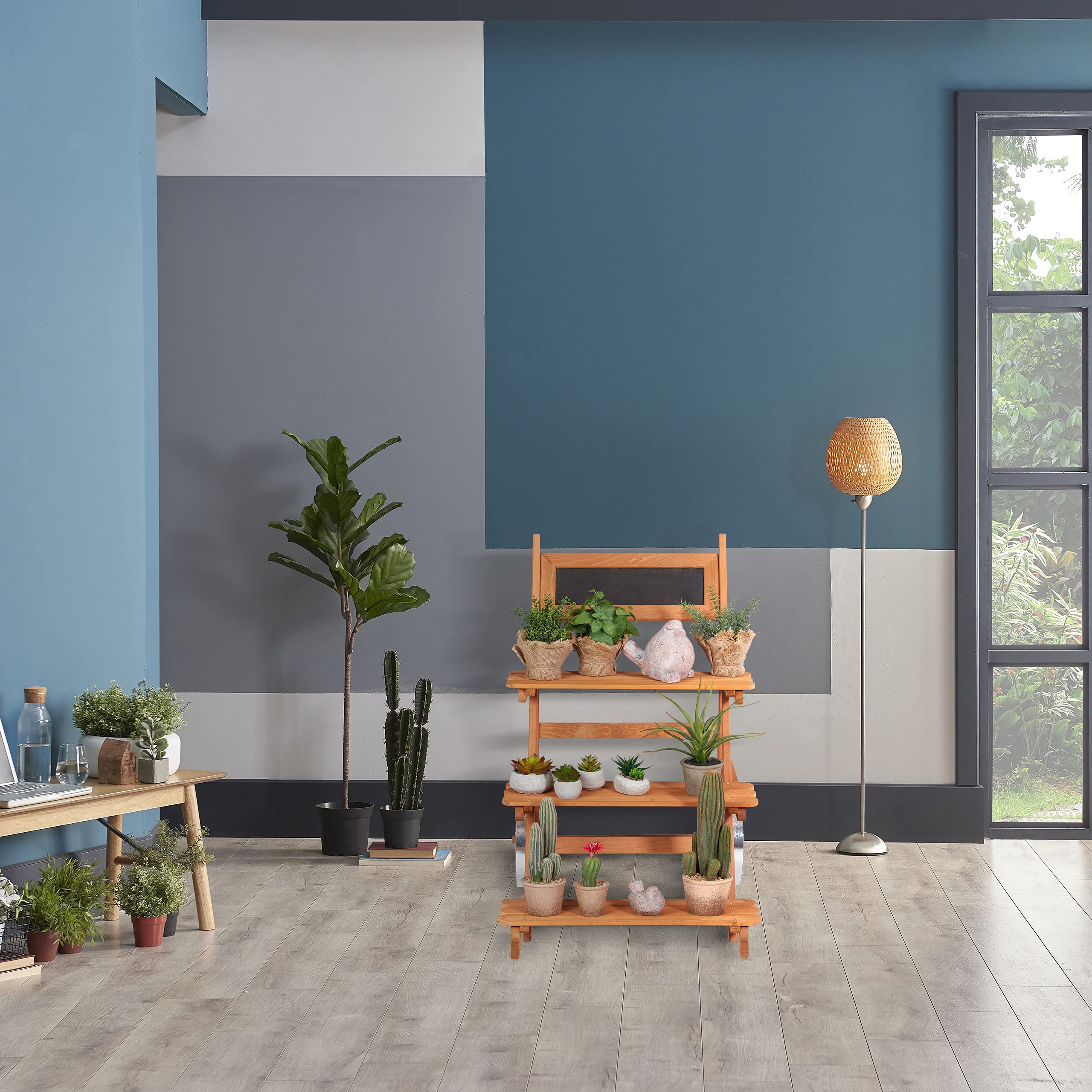 relaxdays-blumentreppe-3-stufen-holz-mit-r-dern-90-5-x-59-5-x-69-cm-hellbraun image 2