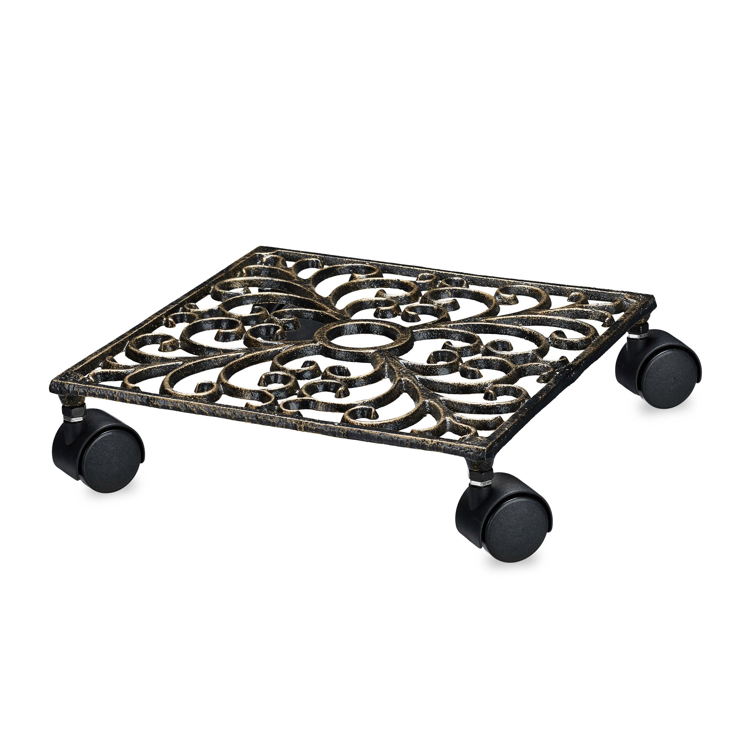 relaxdays-pflanzenroller-gusseisen-quadratisch-27-5-x-27-5-cm-bronze image 1