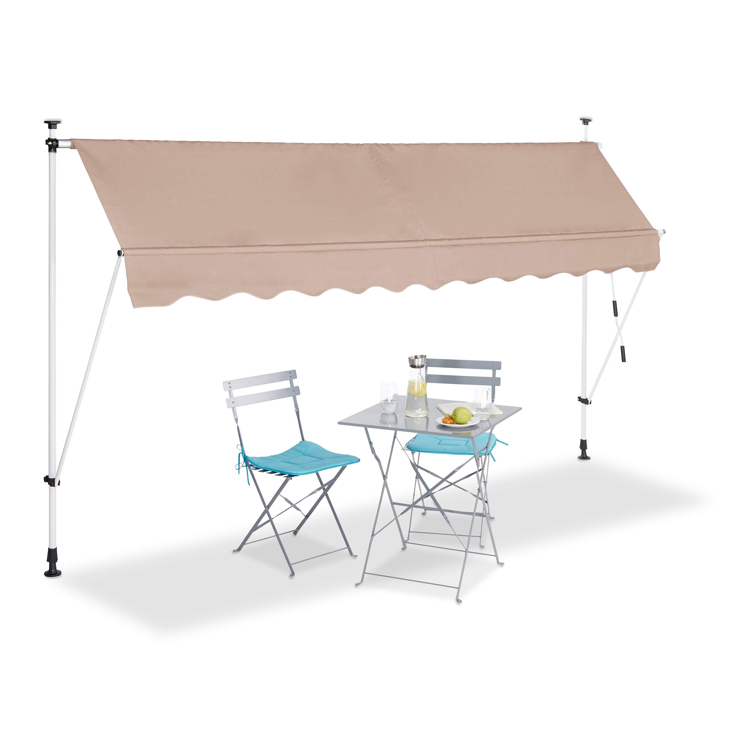 relaxdays-klemmmarkise-beige-einziehbar-300-x-120-cm-ohne-bohren image 1