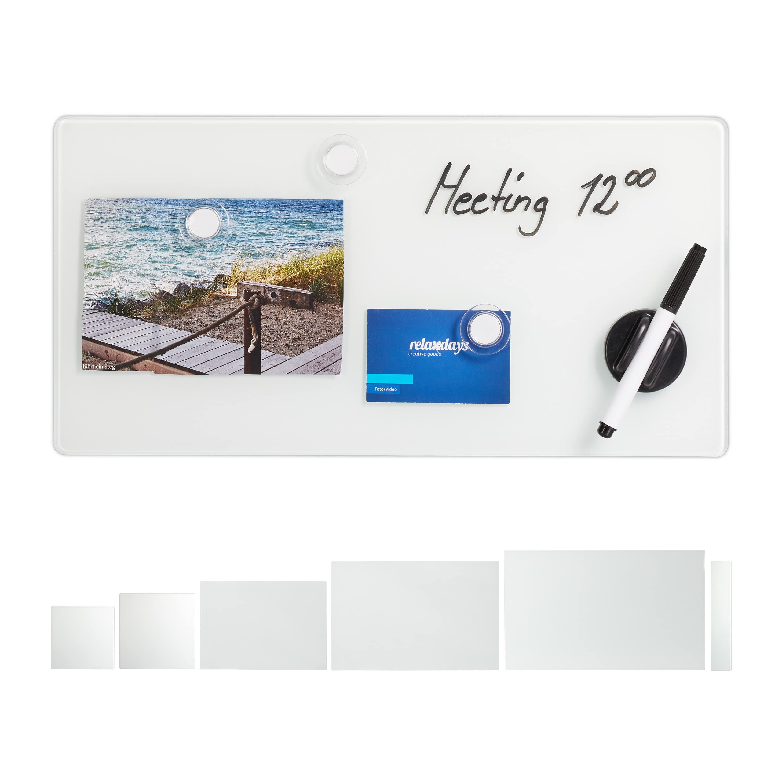 relaxdays-magnettafel-glas-20x40-cm-wei-magnetboard-mit-3-magneten-marker image 1