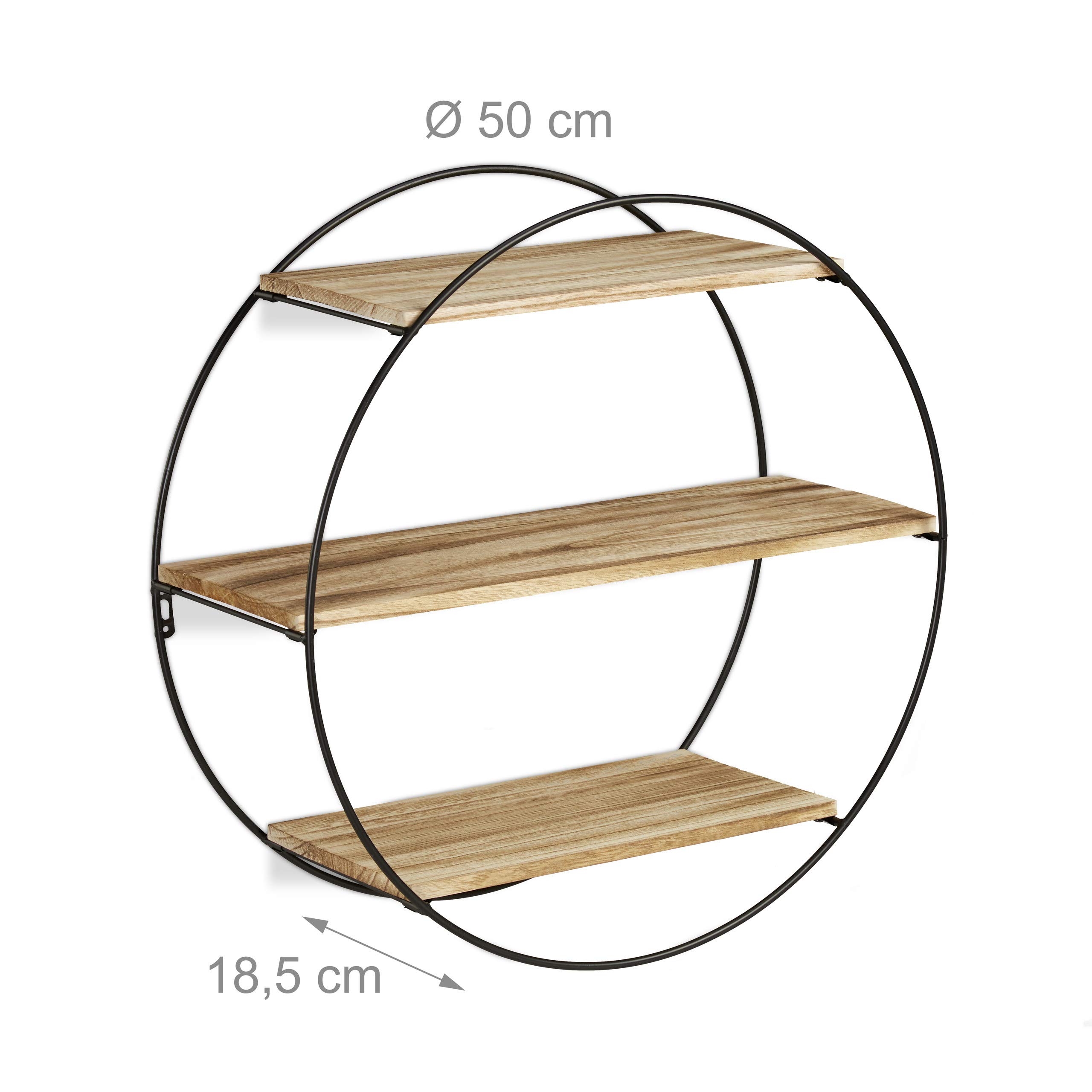 relaxdays-wandregal-rund-schwebend-3-ablagen-50-cm-schwarz-natur image 3