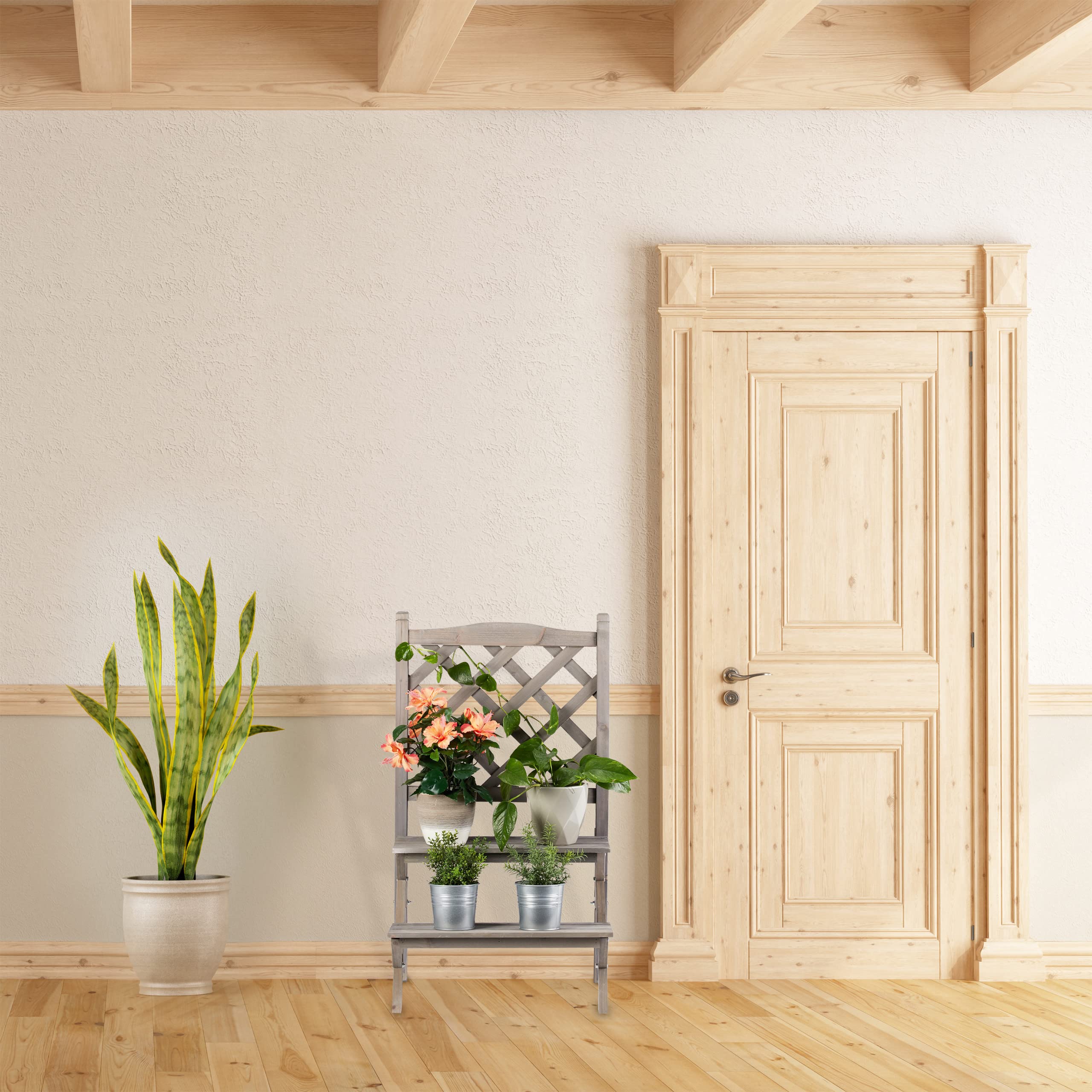 relaxdays-blumentreppe-holz-mit-rankgitter-2-stufen-90x51x40-cm-grau image 3
