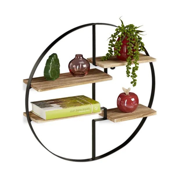 relaxdays-wandregal-rund-50-5-cm-schwebendes-dekoregal-mit-4-ablagen-schwarz-nat image 1