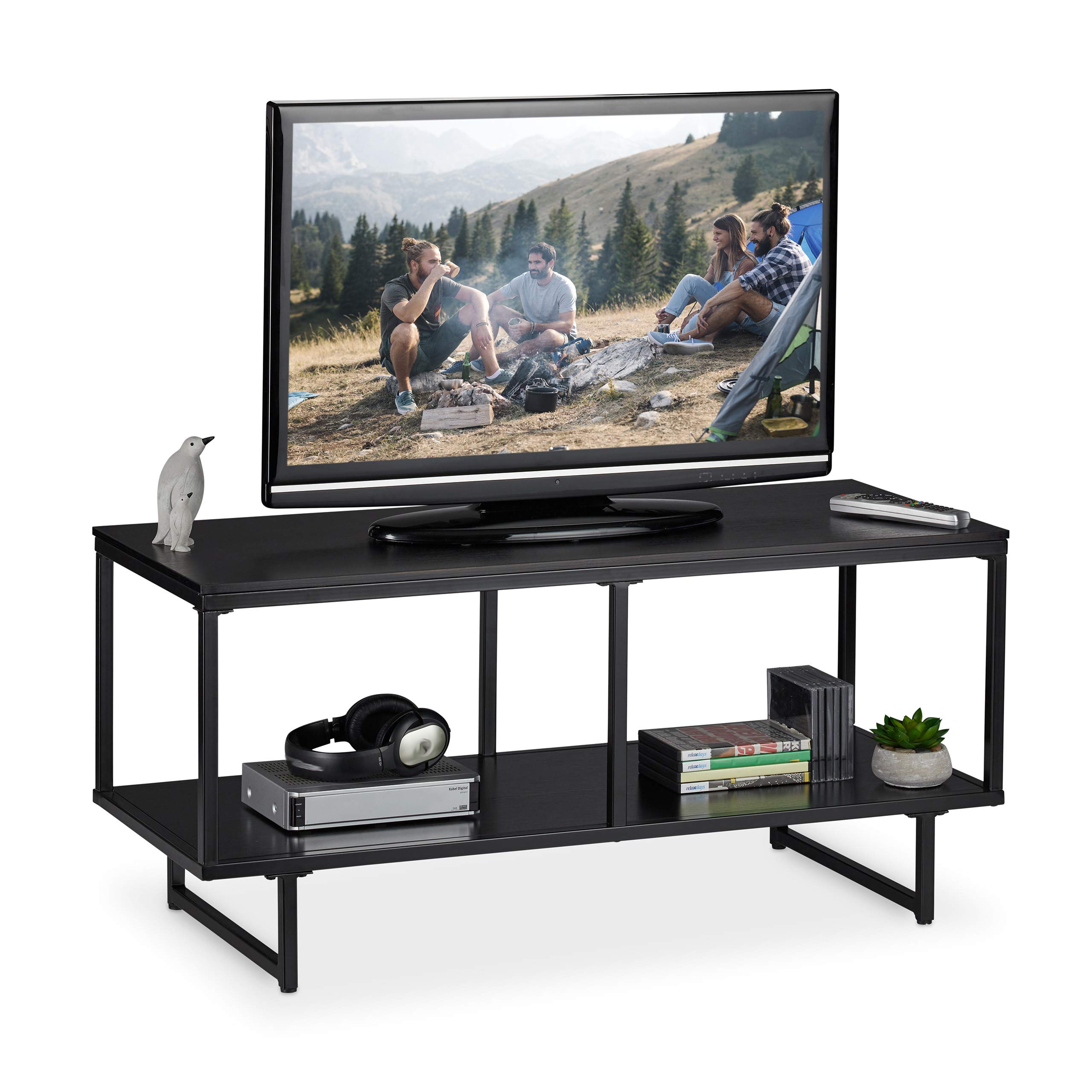 relaxdays-tv-lowboard-schwarz-mdf-fernsehtisch-2-ablagen-50-5-x-110-5-x-45-5-cm image 1