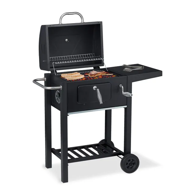relaxdays-holzkohlegrill-grillwagen-bbq-smoker-schwarz-mit-deckel image 1