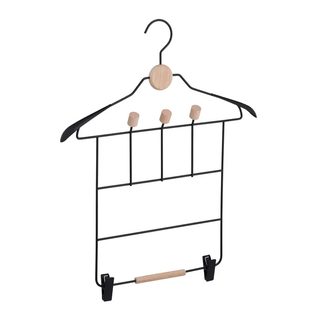 relaxdays-kleiderb-gel-mit-klammer-und-haken-metall-holz-42-5-cm-schwarz image 1