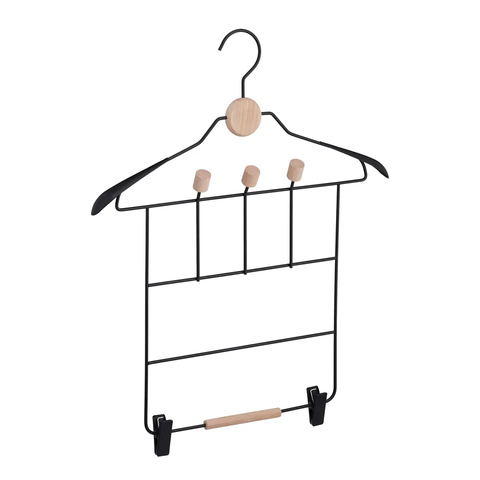 relaxdays-kleiderb-gel-mit-klammer-und-haken-metall-holz-42-5-cm-schwarz image 1