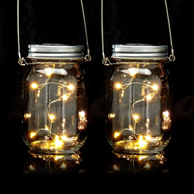 relaxdays-solar-glas-2er-set-je-8-led-einmachglas-transparent image 1
