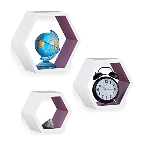relaxdays-wandregale-sechseckig-3er-set-mdf-wei-lila image 7