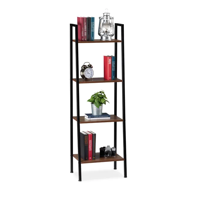relaxdays-leiterregal-standregal-4-ablagen-136x44x31-5-cm-braun image 1