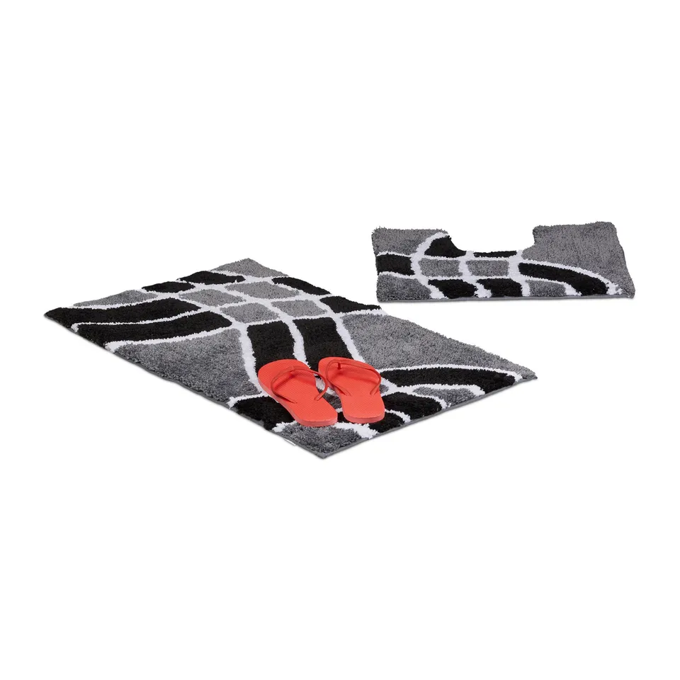 relaxdays-badgarnitur-2-teilig-wellenmuster-grau-80-x-50-cm-waschbar image 1