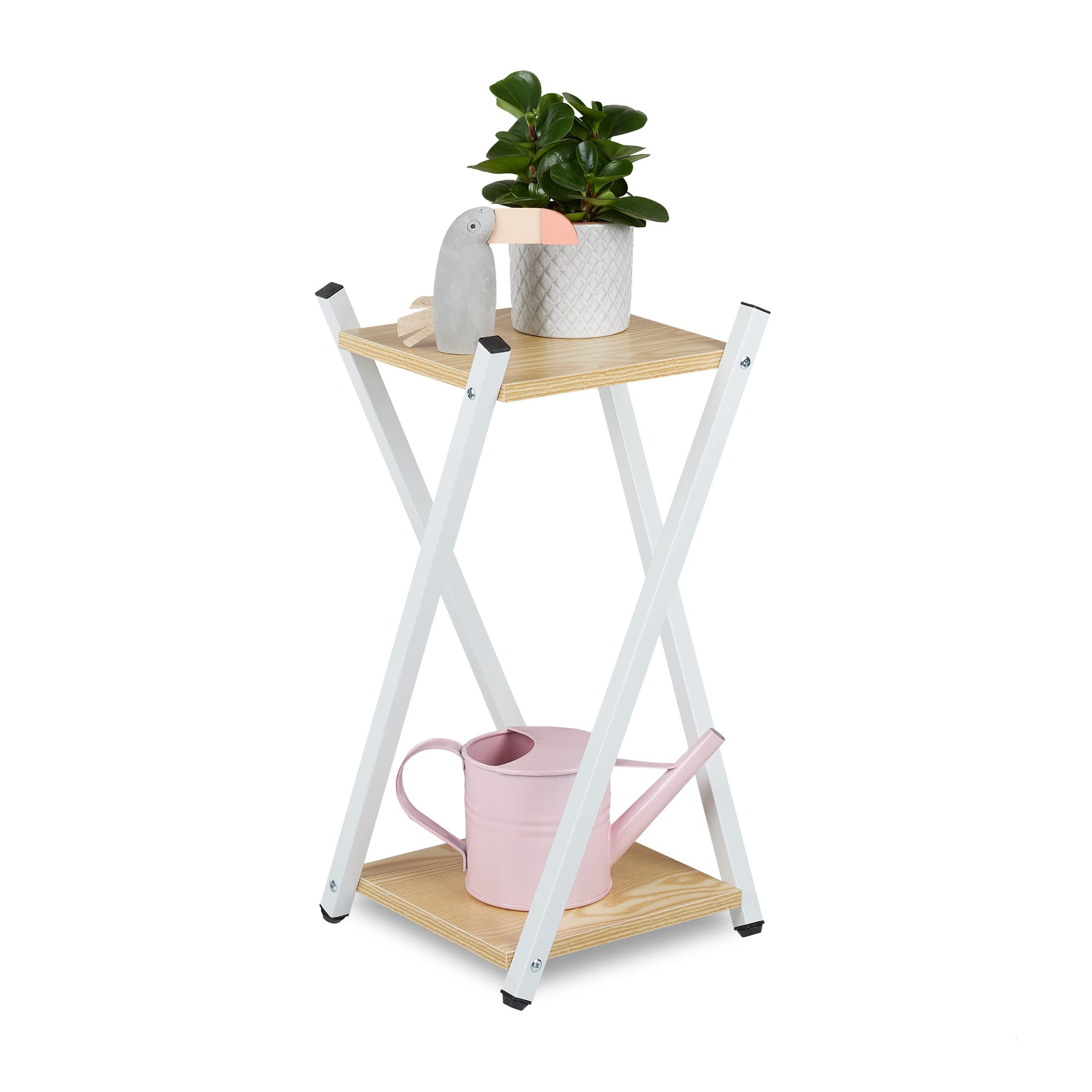 relaxdays-blumenst-nder-2-etagen-holzoptik-57x29x29-cm-wei-hellbraun image 1