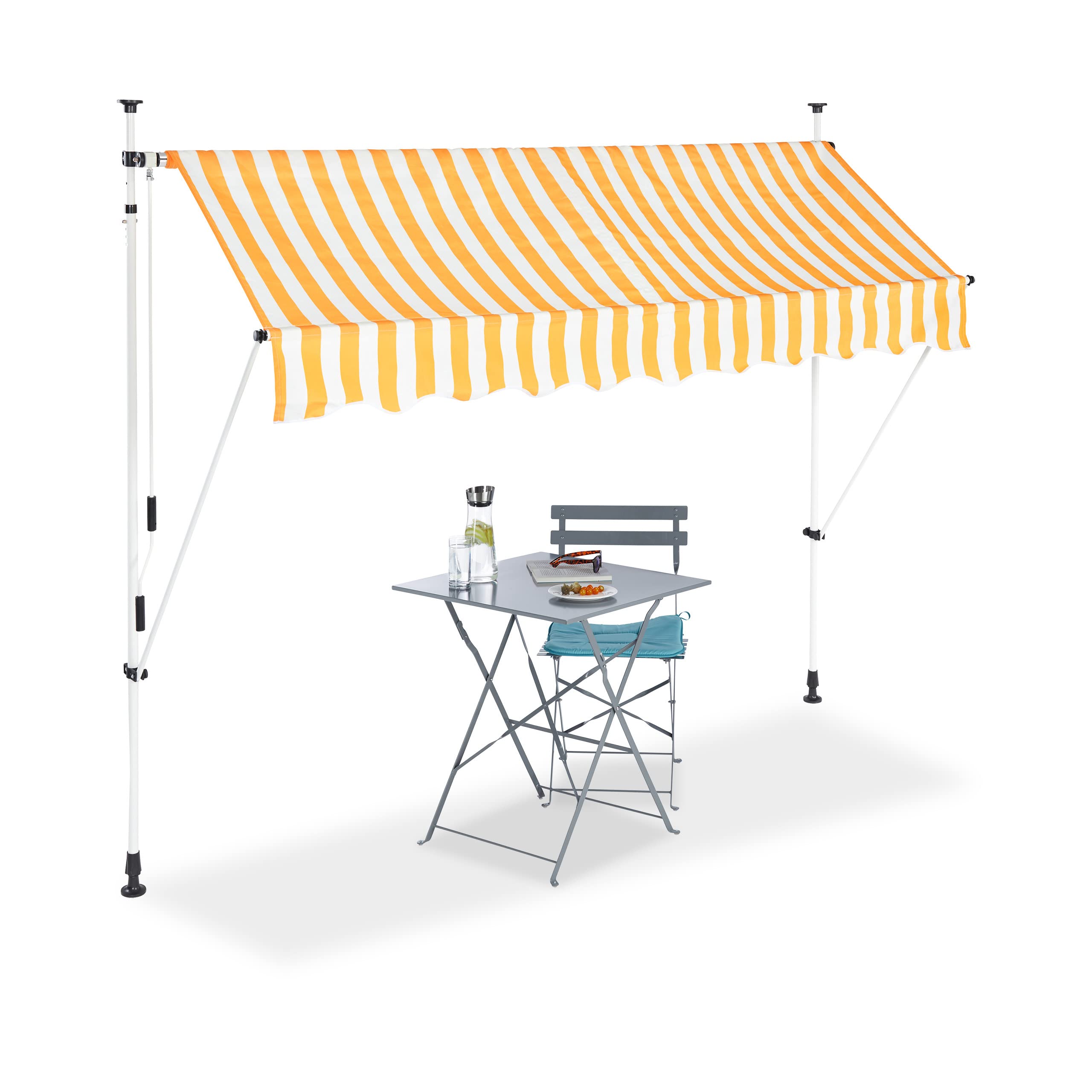 relaxdays-klemmmarkise-250-cm-balkon-sonnenschutz-gelb-gestreift-ohne-bohren image 1