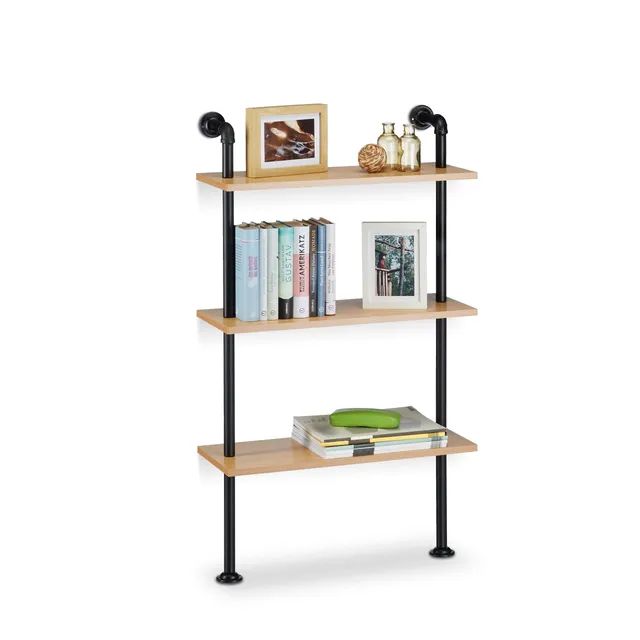 relaxdays-wandregal-industrie-3-ablagen-112-5x60x24-cm-natur image 1