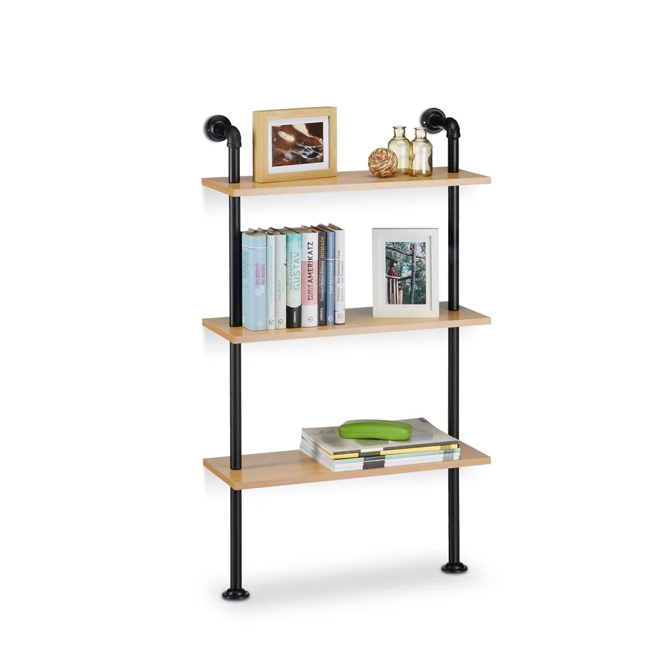 relaxdays-wandregal-industrie-3-ablagen-112-5x60x24-cm-natur image 1