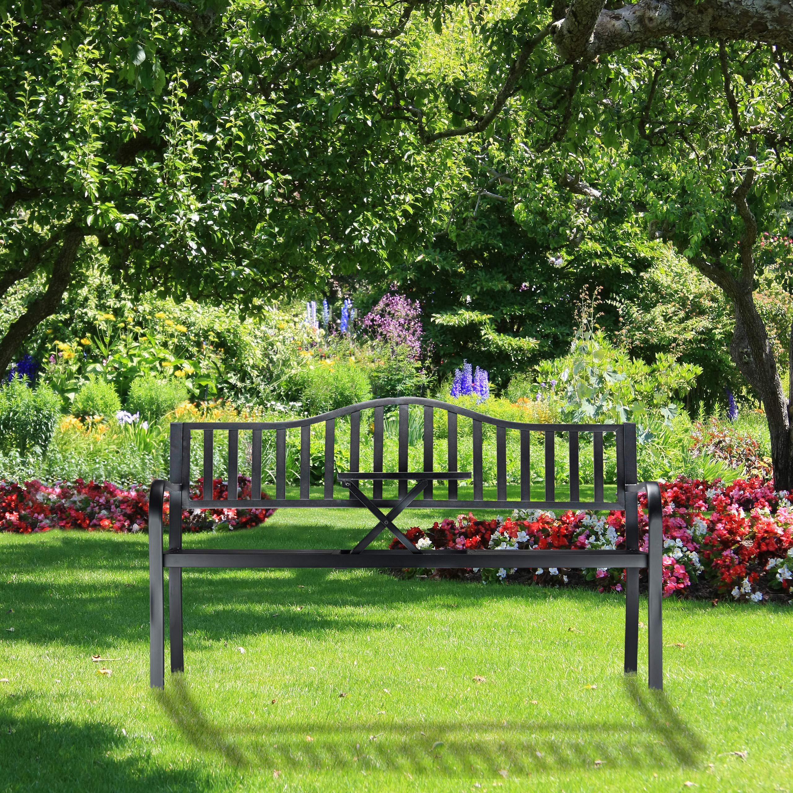 relaxdays-gartenbank-3-sitzer-schwarz-mit-klapptisch-150x57-5x90-cm image 4