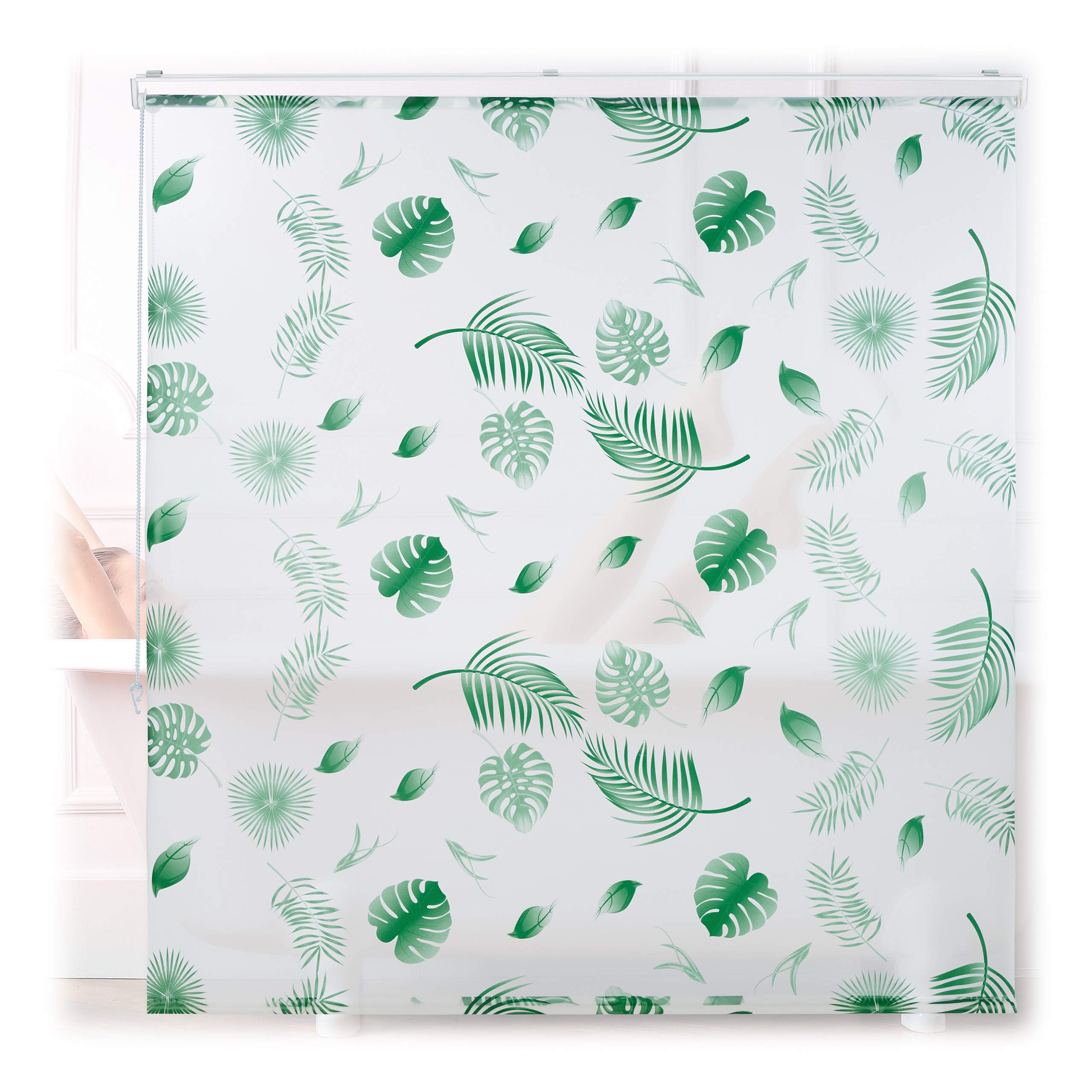relaxdays-duschrollo-bl-tter-160x240-cm-wei-gr-n-wasserabweisend image 1